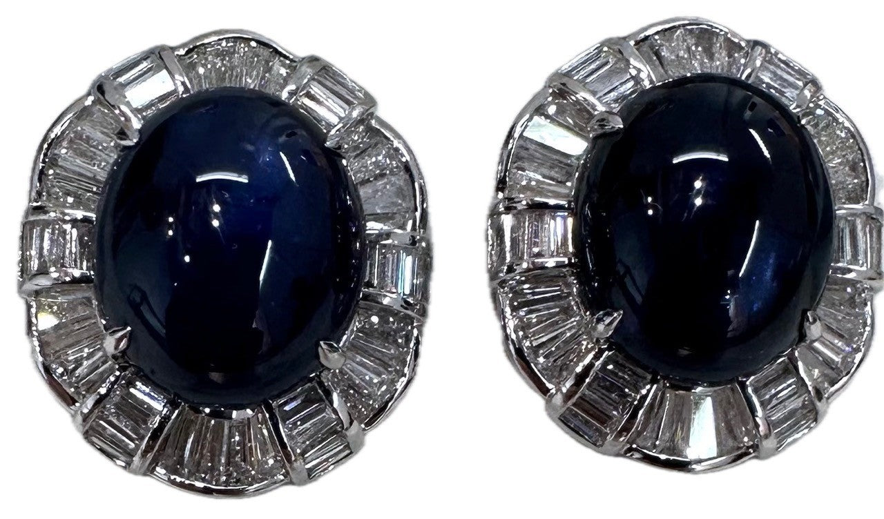 A Delightful 21.25ct Royal Blue Sapphire 18k & Diamond Earrings