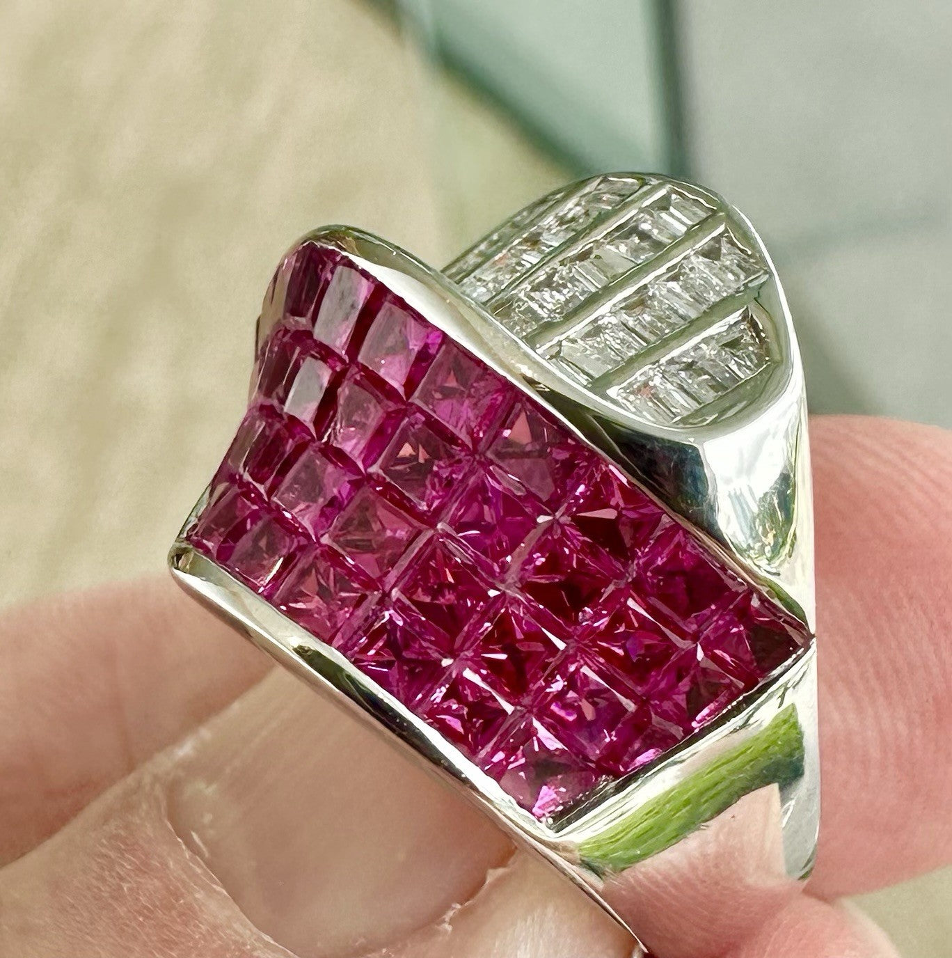 A Beautiful Invisible Set Burma Ruby & Diamond Platinum Ring