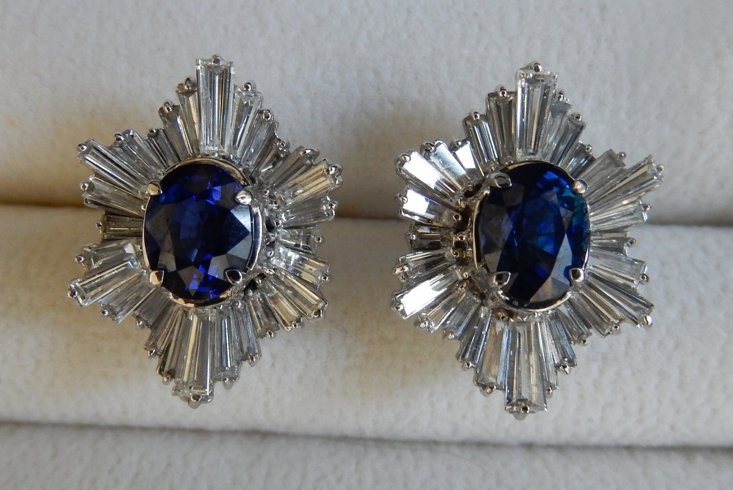 A Superb Pair Of 5.07ct Ceylon Blue Sapphire & Diamond 18k Earrings