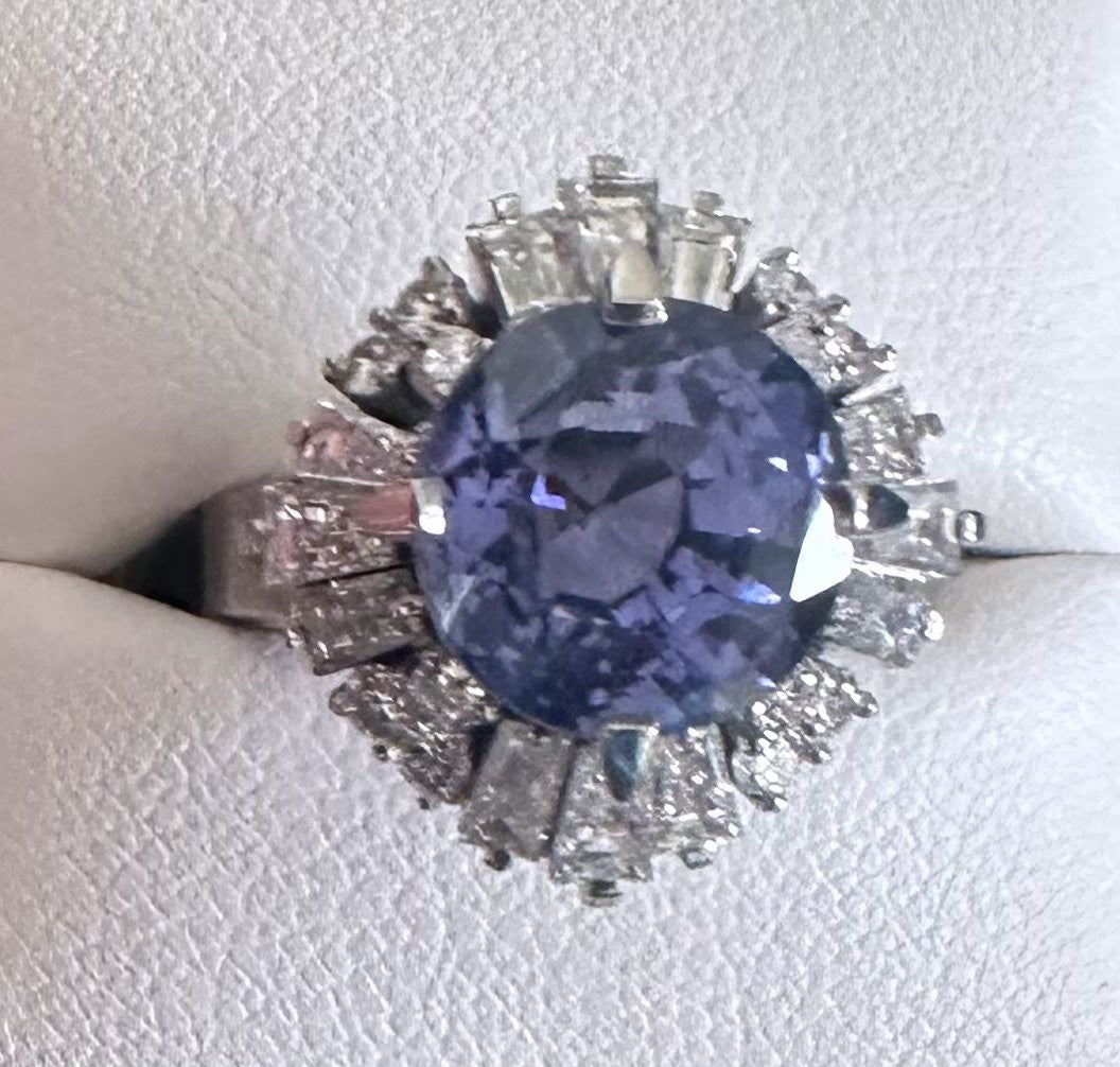 Unheated 5.65ct Purple Blue Sapphire No Heat Plat & Diamond Ring - Stunning!