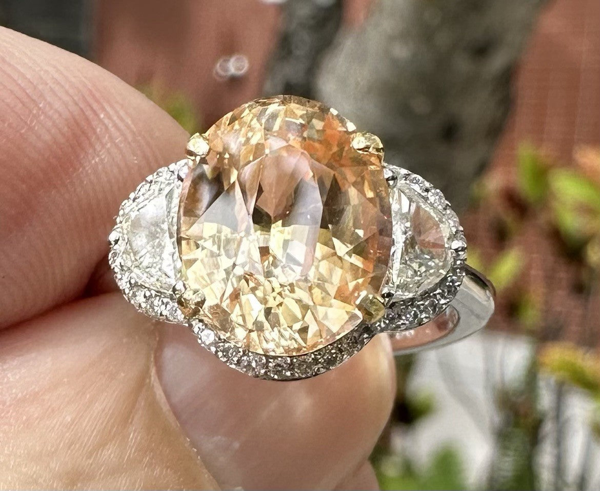 A Magnificent No Heat Unheated 5.64ct Padparadscha Sapphire Ring & Lotus Cert