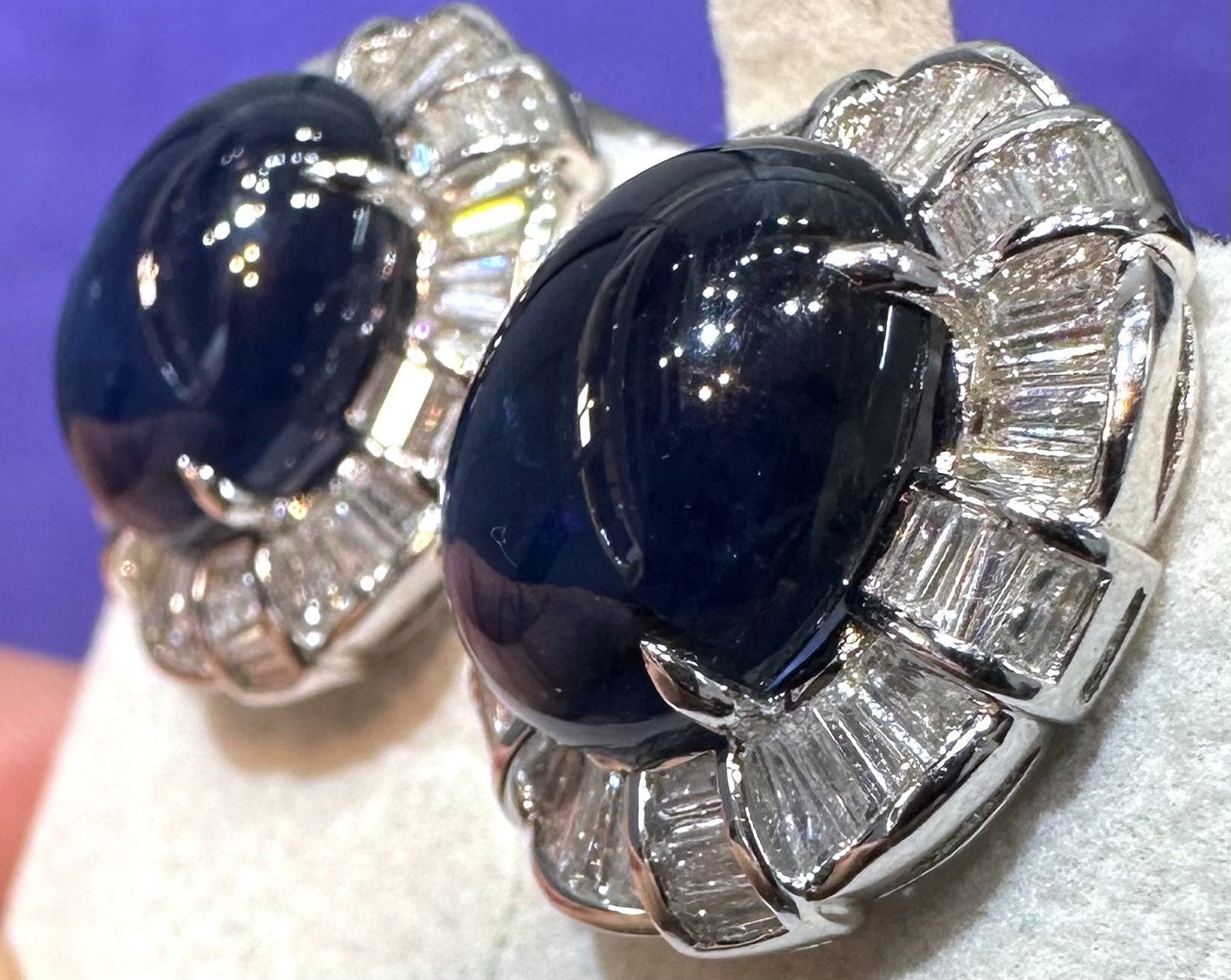 A Delightful 21.25ct Royal Blue Sapphire 18k & Diamond Earrings