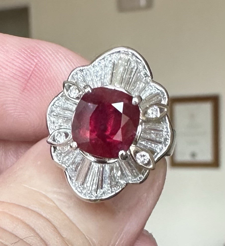 A Sensational 4.26ct ‘Pigeon’s  Blood’ Thai Ruby & Diamond Platinum Ring