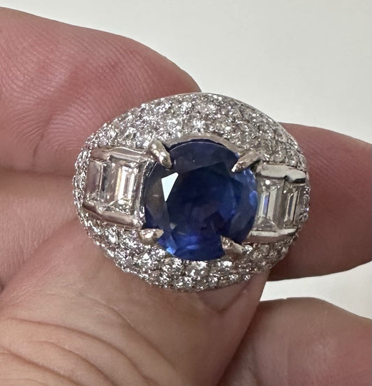 A Beautiful Unheated No Heat 5.25ct Burma Blue Sapphire Plat & Diamond Ring GIA
