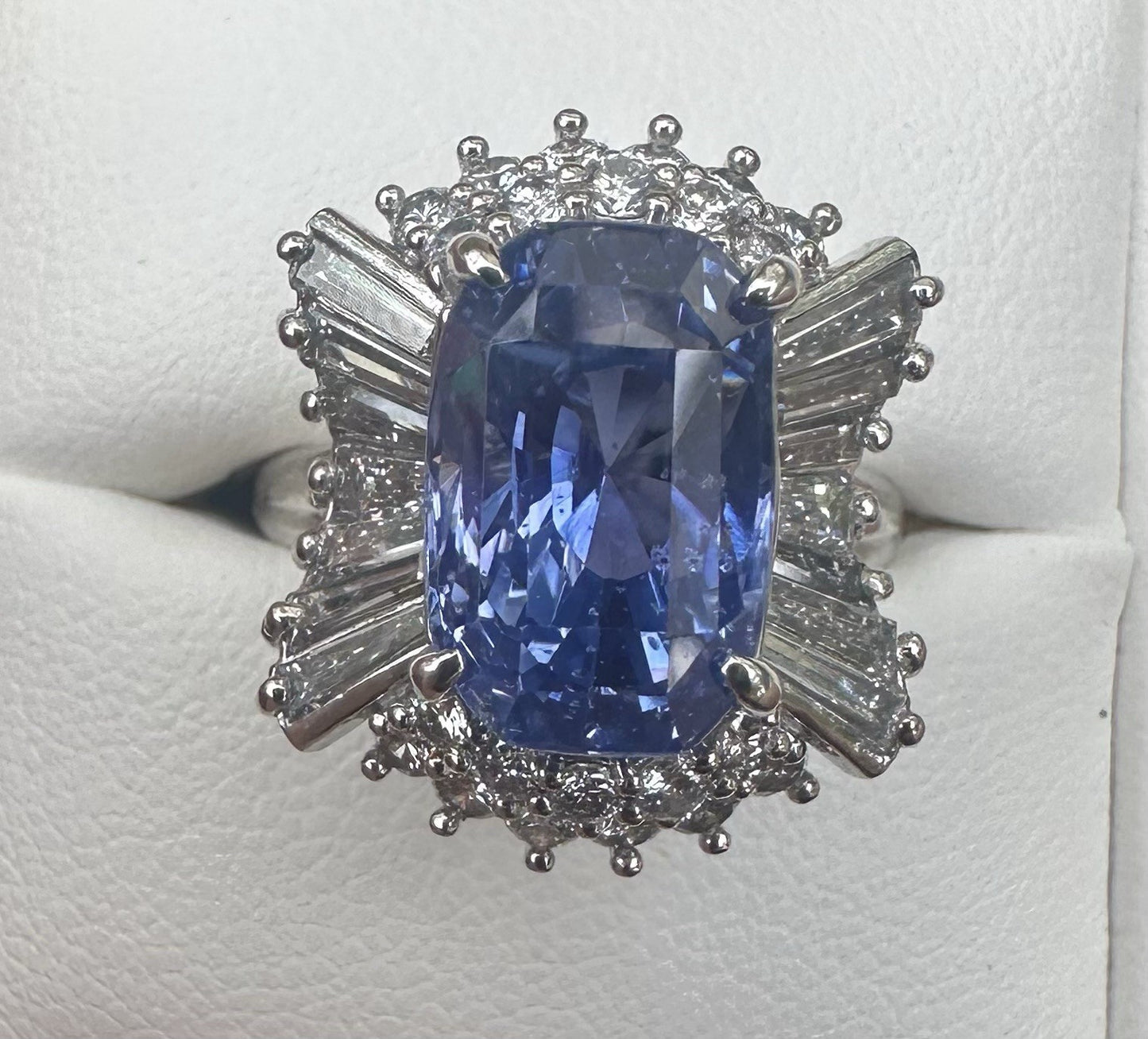 Unheated 7.38ct Blue Sapphire No Heat 18k & Diamond Ring & Cert - Stunning!