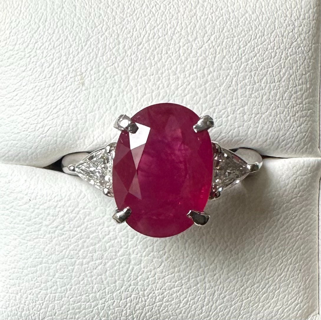 4.95ct Burma Ruby & Diamond Platinum Ring + Certificate