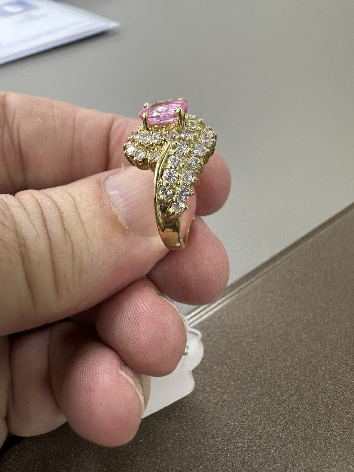A Delightful 1.25ct Padparadscha Sapphire & Diamond 18k Ring