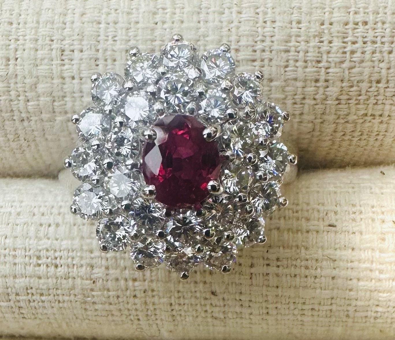 A Magnificent Unheated Burma 1.36ct Pigeon’s Blood Ruby & Diamond Ring GRS