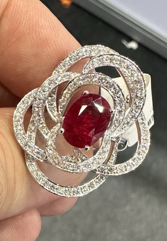 An Exquisite 2.53ct Thai Ruby & Diamond Platinum Ring GRS