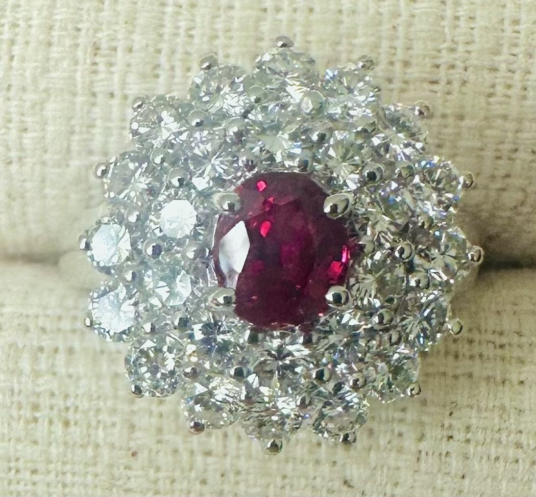 A Magnificent Unheated Burma 1.36ct Pigeon’s Blood Ruby & Diamond Ring GRS