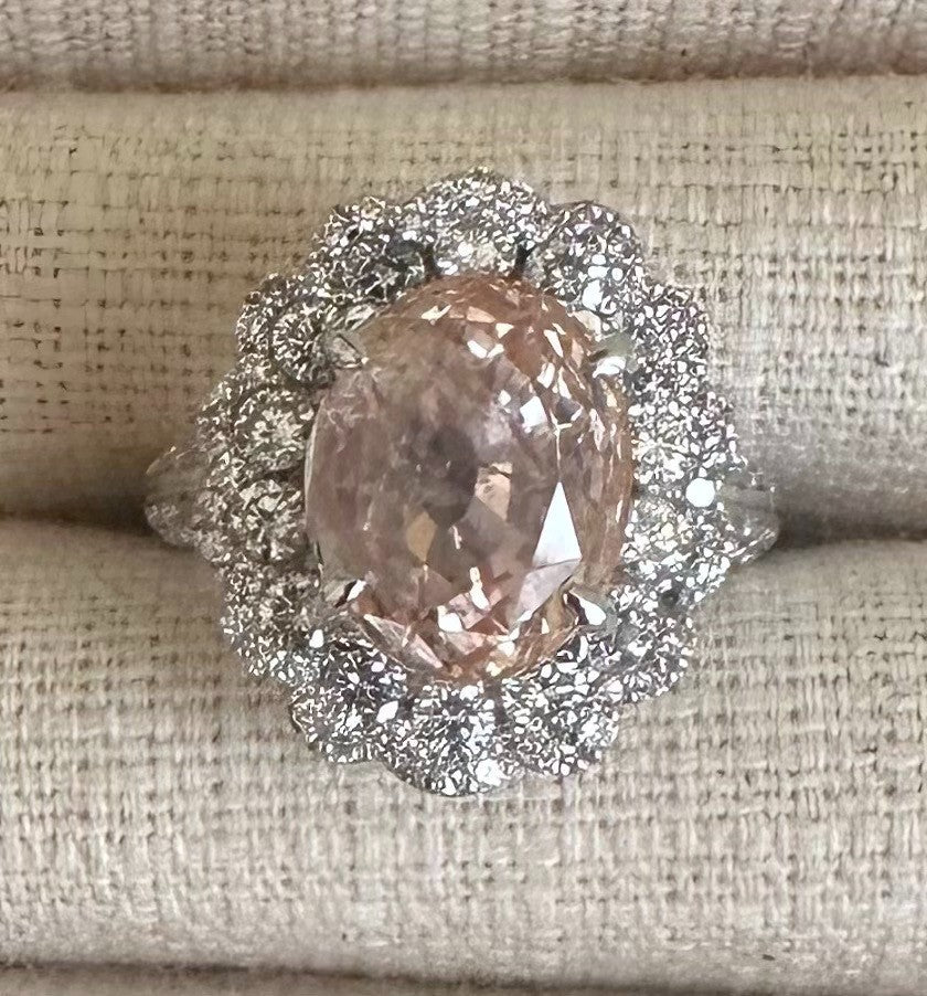 Unheated 9.78ct Padparadscha Sapphire No Heat Ring AIGS Cert- Impressive!