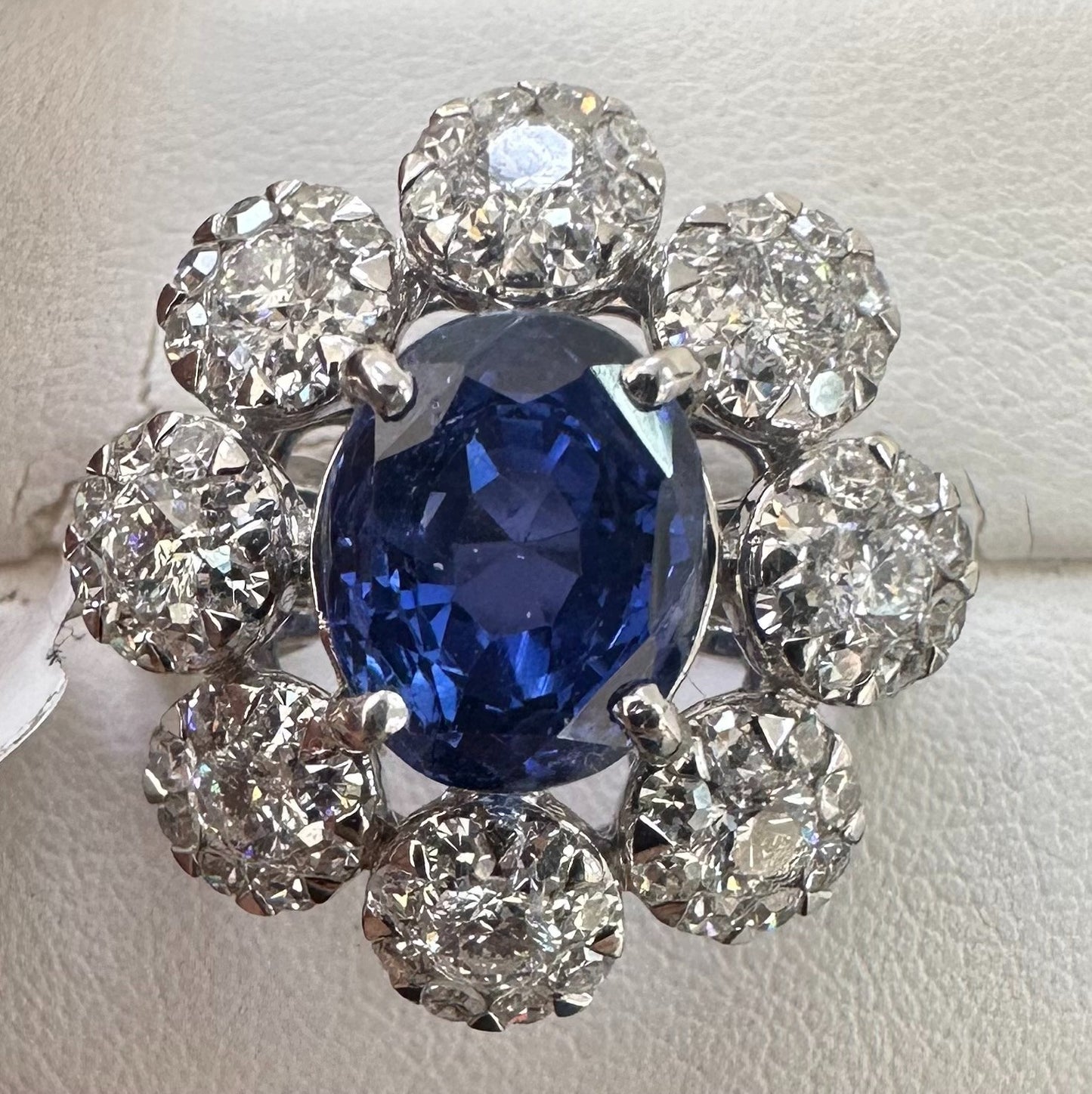 Unheated 5.11ct Blue Sapphire No Heat 18k & Diamond Ring AIGS - Stunning!