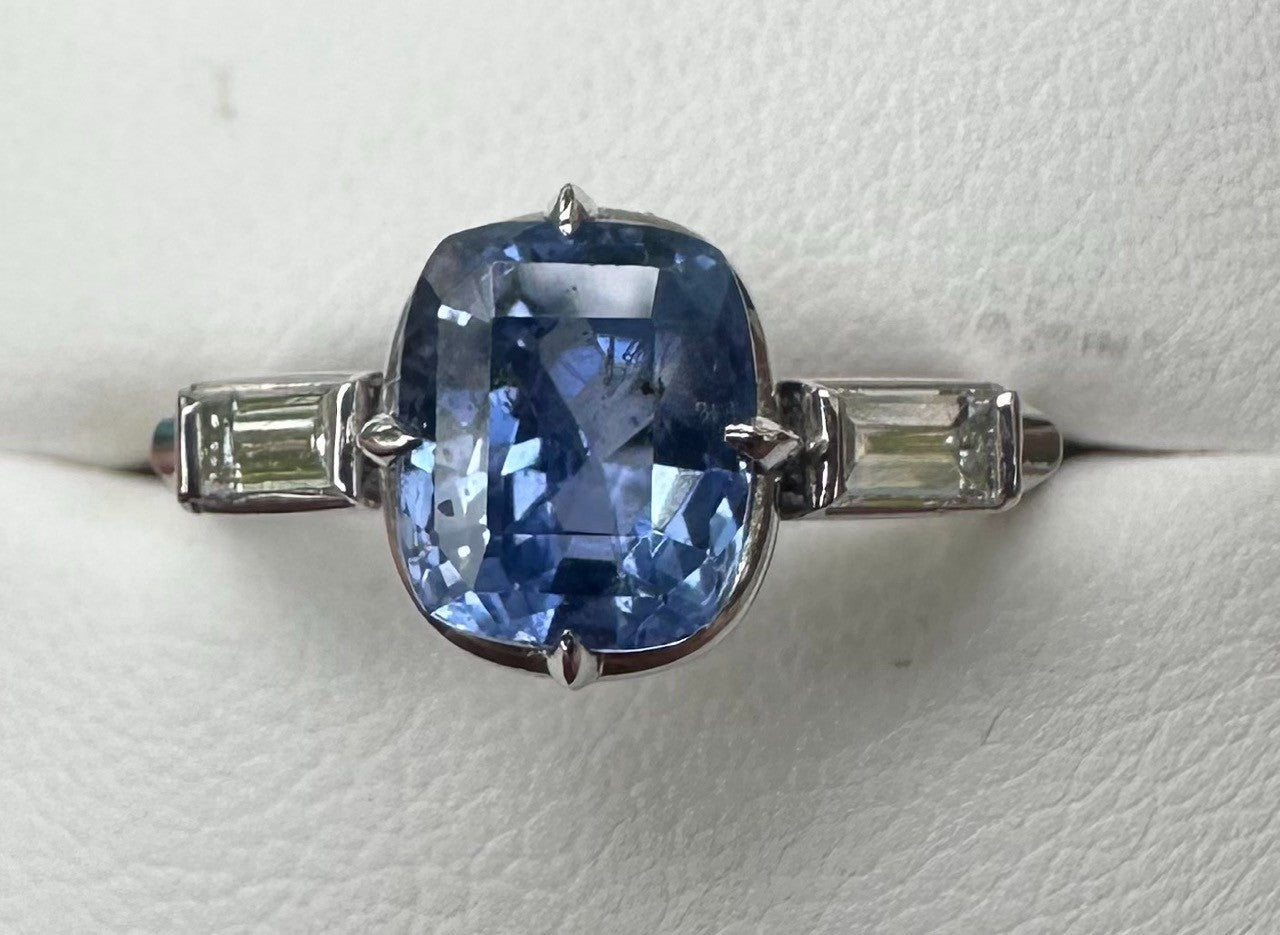 Unheated 3.14ct Blue Sapphire Platinum & Diamond Ring GIA