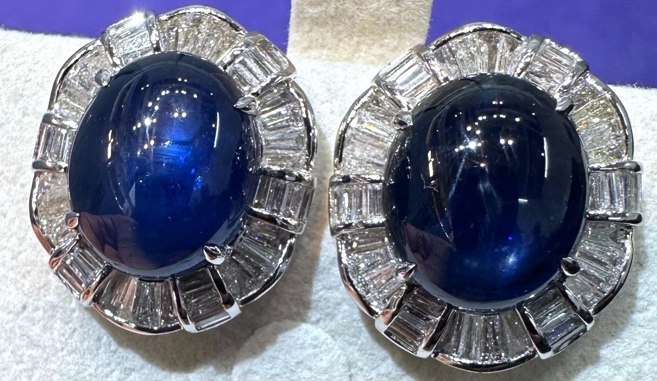 A Delightful 21.25ct Royal Blue Sapphire 18k & Diamond Earrings