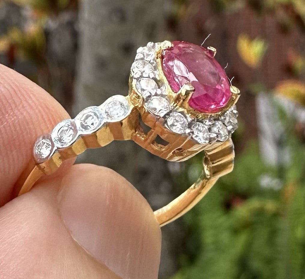 An Exquisite Unheated No Heat 1.02ct Burma Ruby & Diamond 18k Ring