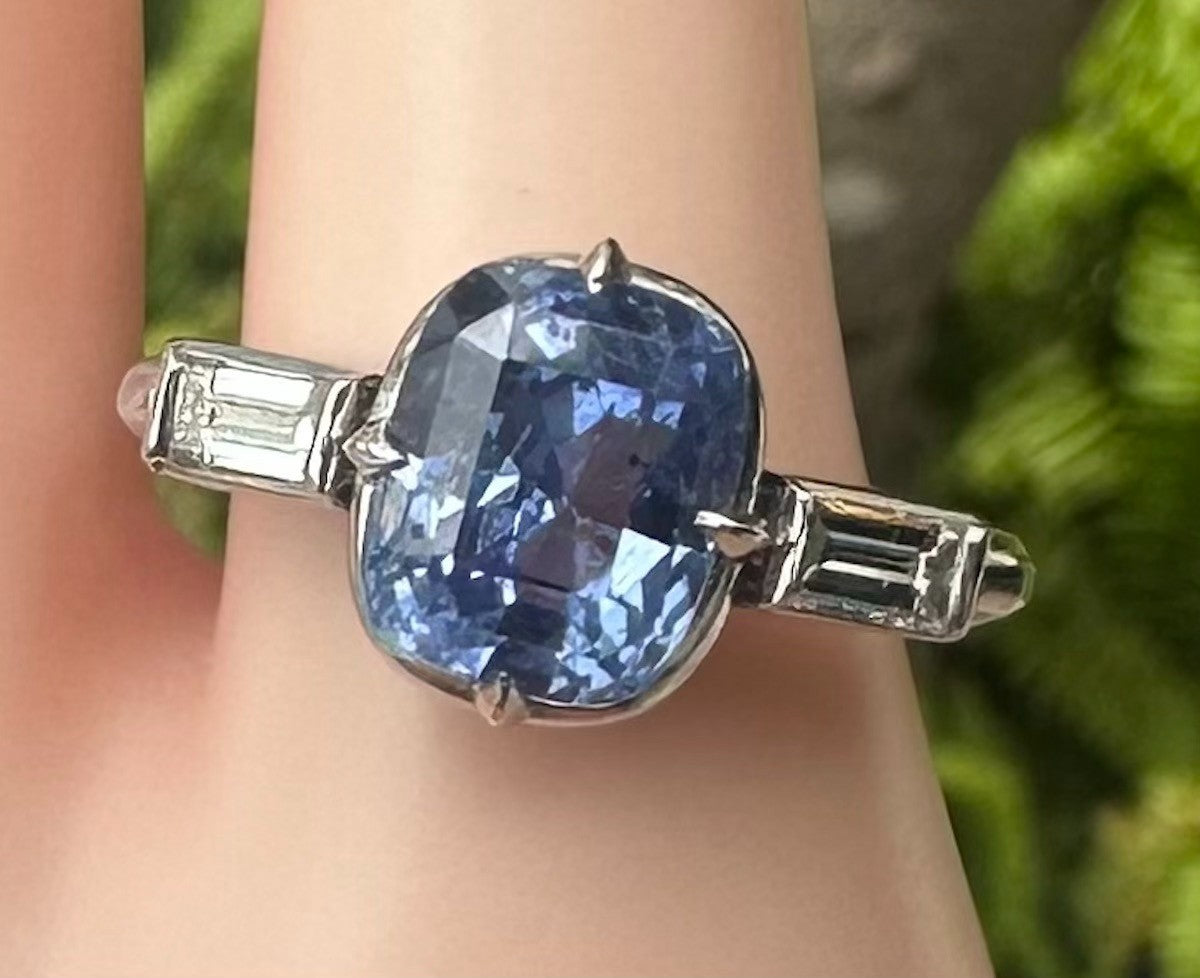Unheated 3.14ct Blue Sapphire Platinum & Diamond Ring GIA