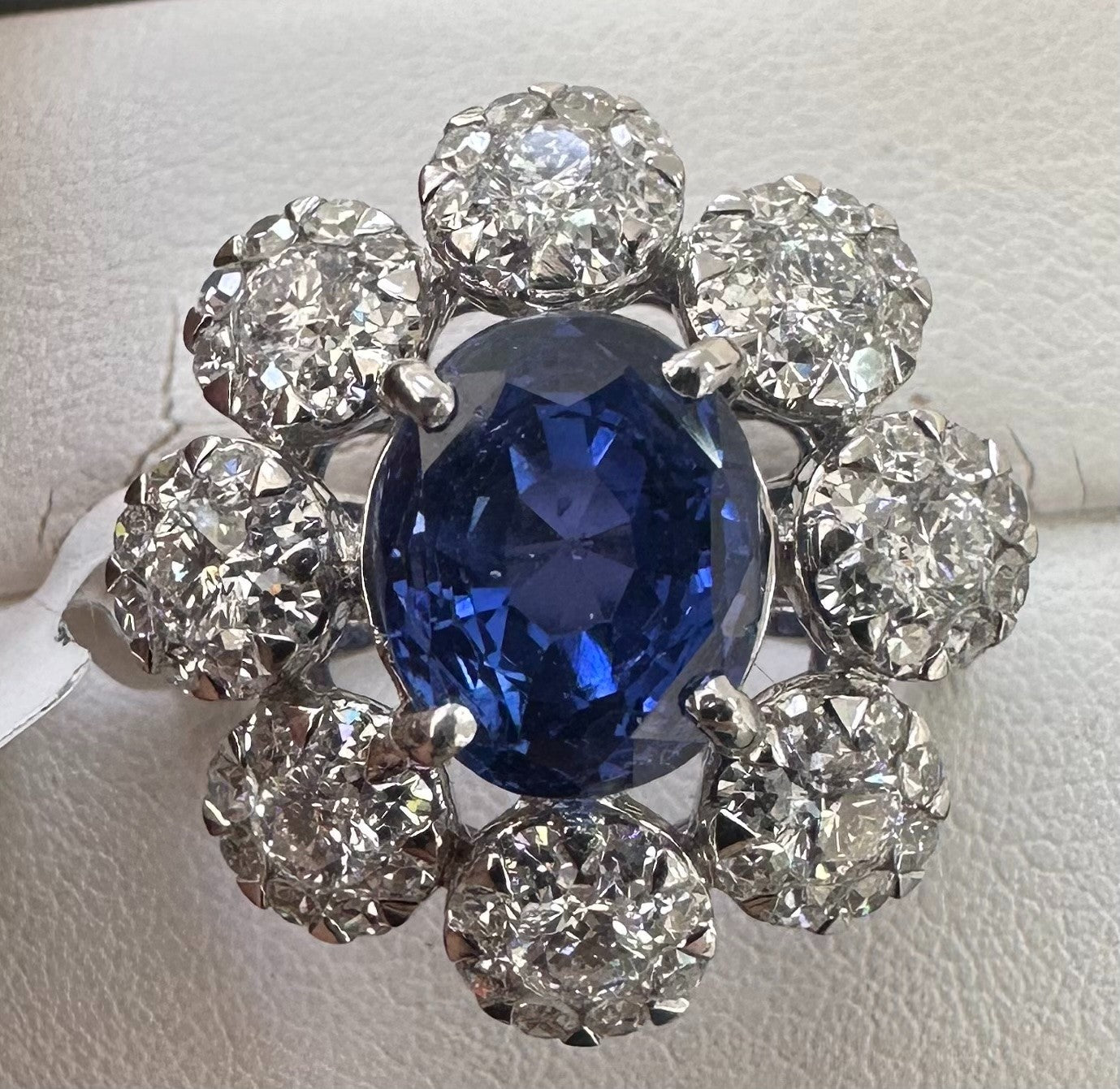 Unheated 5.11ct Blue Sapphire No Heat 18k & Diamond Ring AIGS - Stunning!