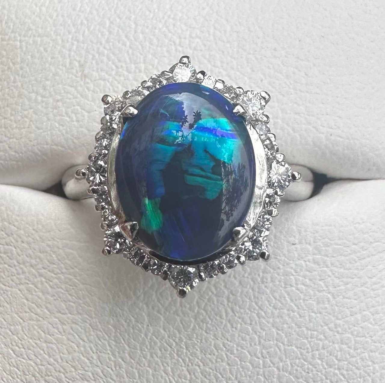An Exquisite 2.35ct Australian Black Opal & Diamond Platinum Ring