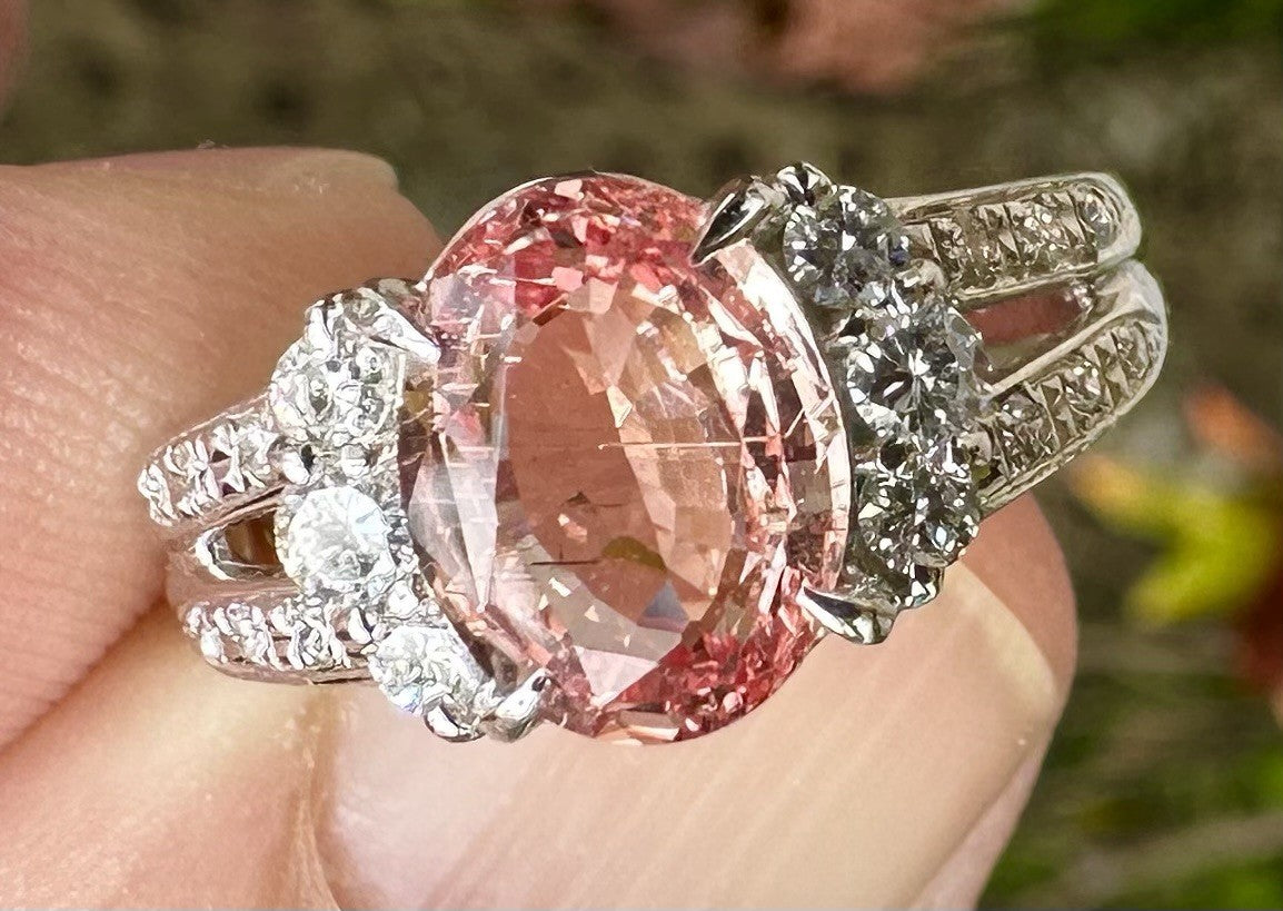 An Extraordinary Unheated 2.12ct Padparadscha Sapphire & Diamond Ring GRS