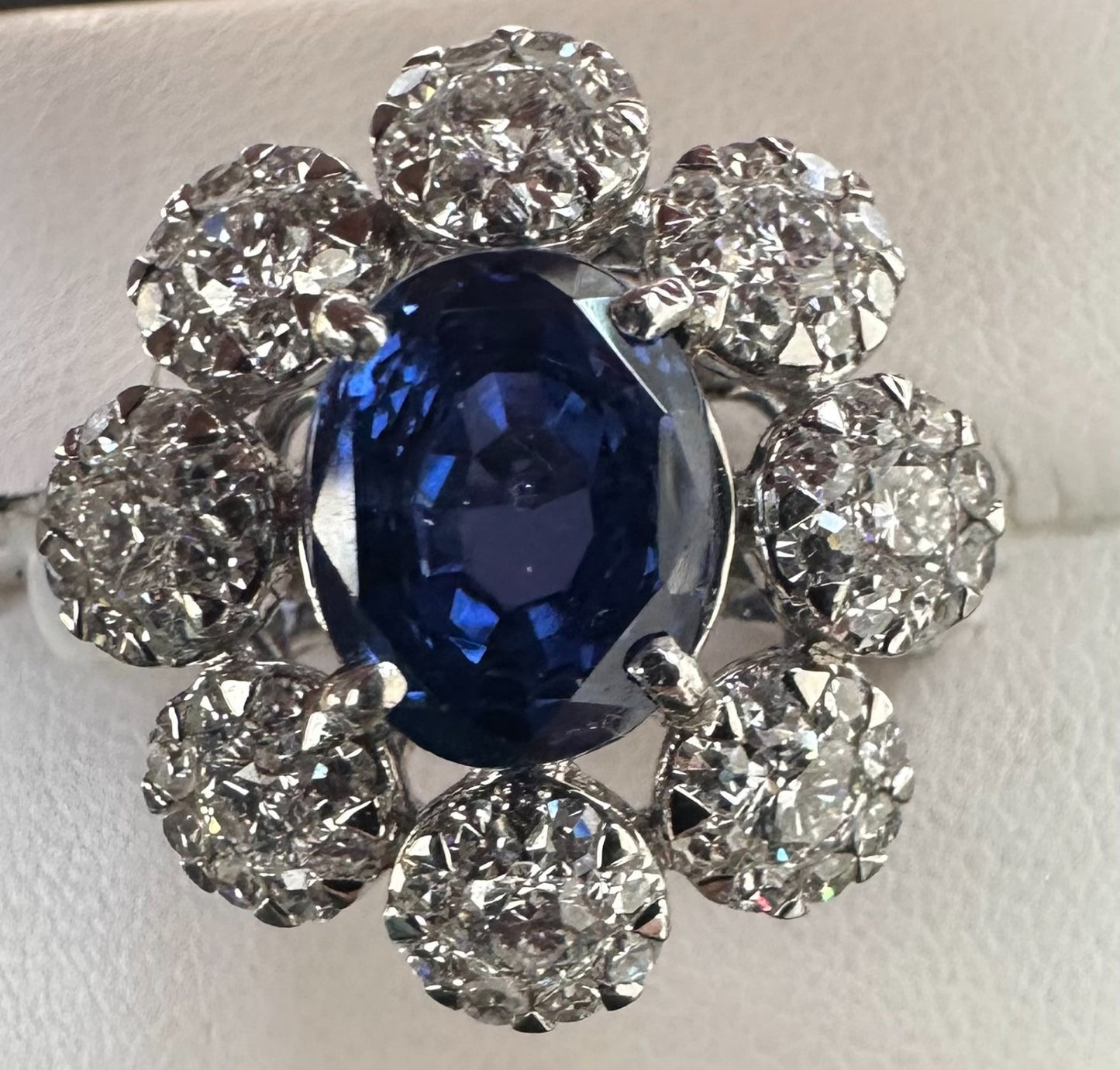 Unheated 5.11ct Blue Sapphire No Heat 18k & Diamond Ring AIGS - Stunning!