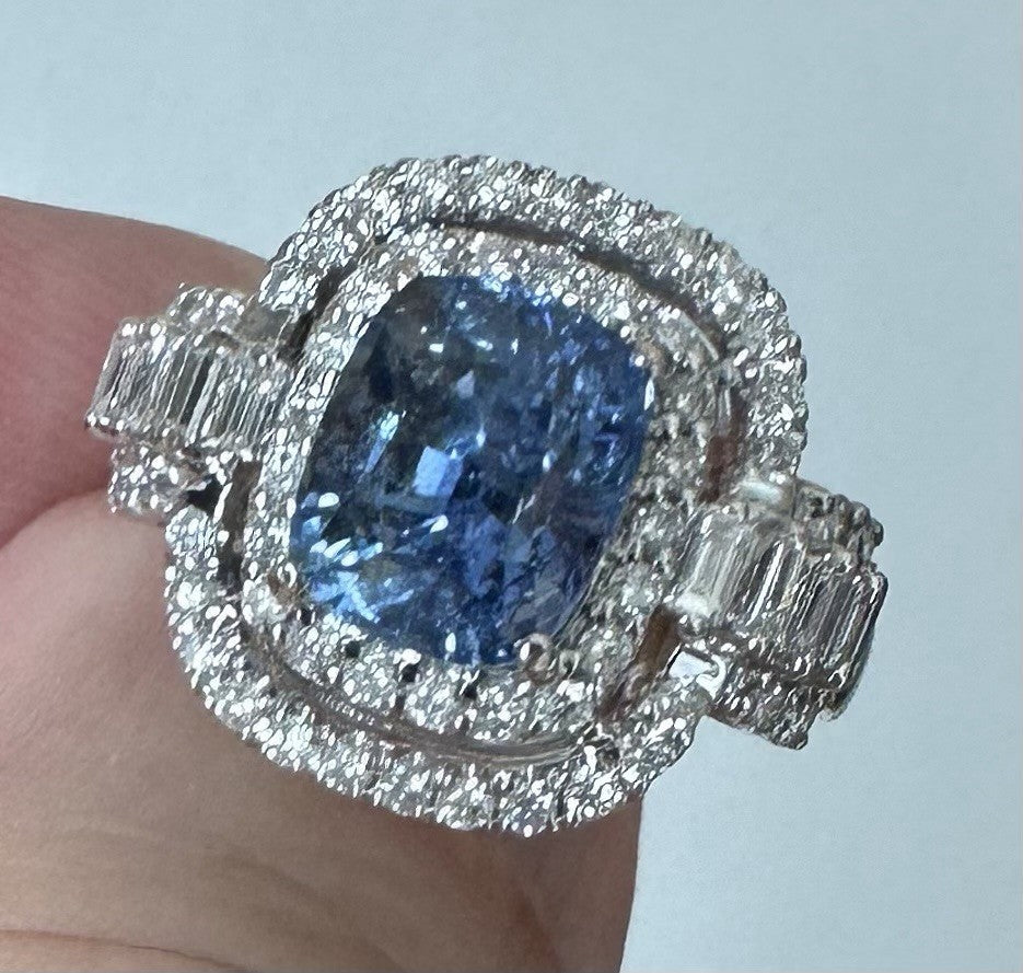Burma 3.65ct Unheated Blue Sapphire 18k Ring & Cert - No Heat