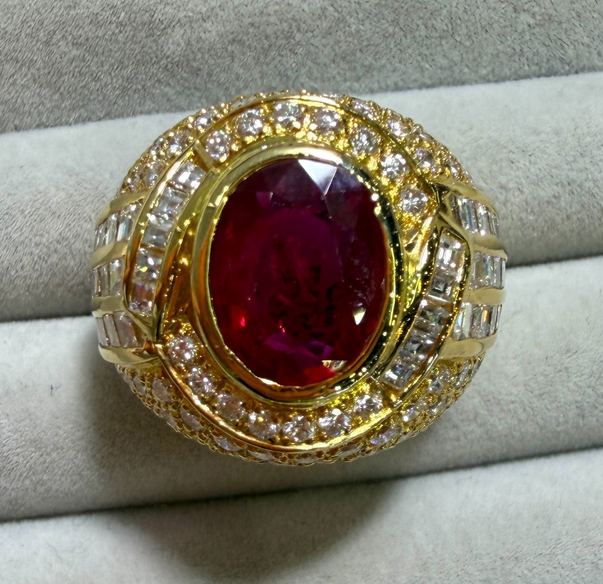 A Magnificent 4.16ct Thai Ruby & Diamond Platinum Mens Ring