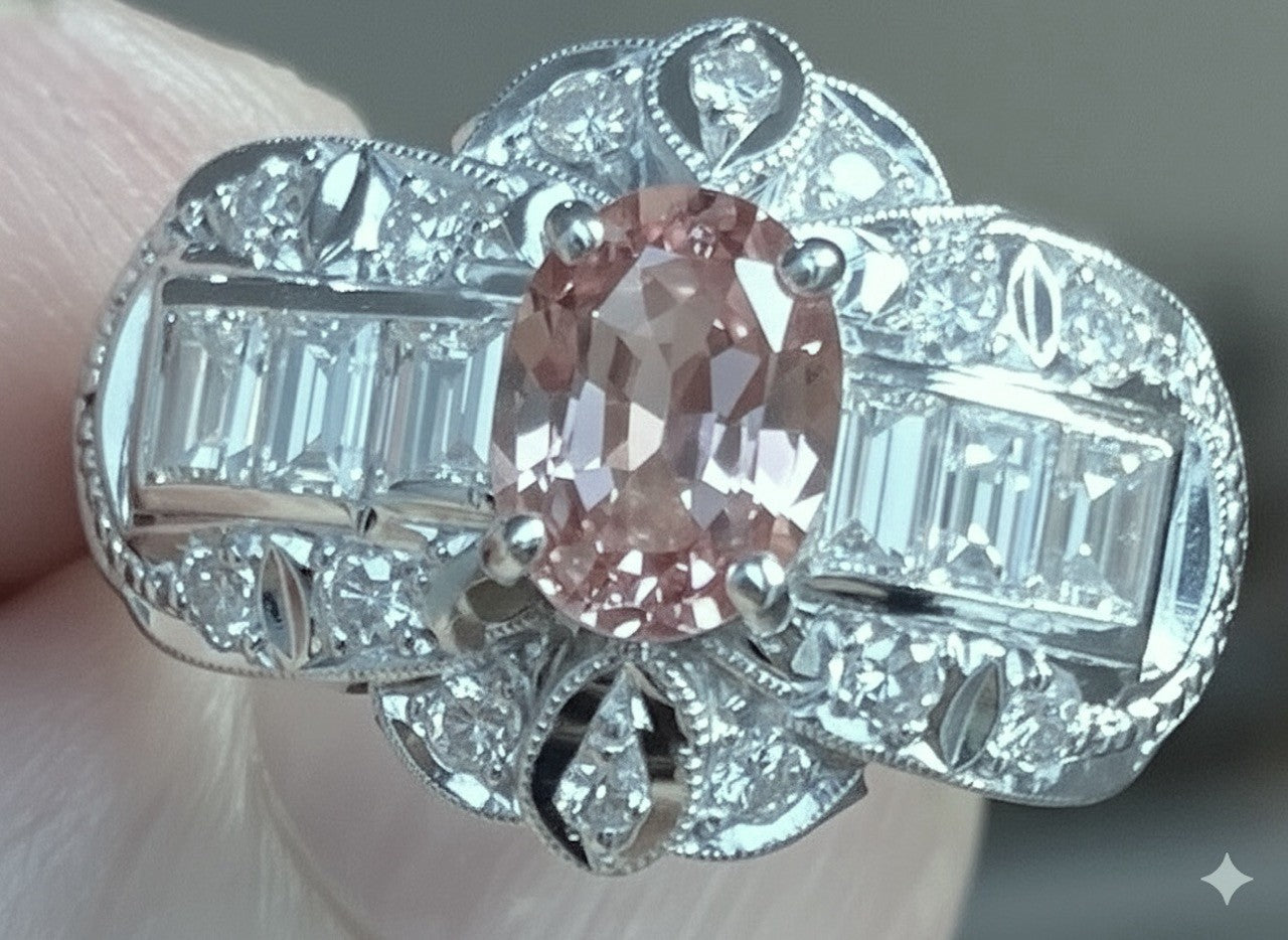 Unheated 1.23ct Padparadscha Sapphire & Diamond Ring GIA - Extraordinary!