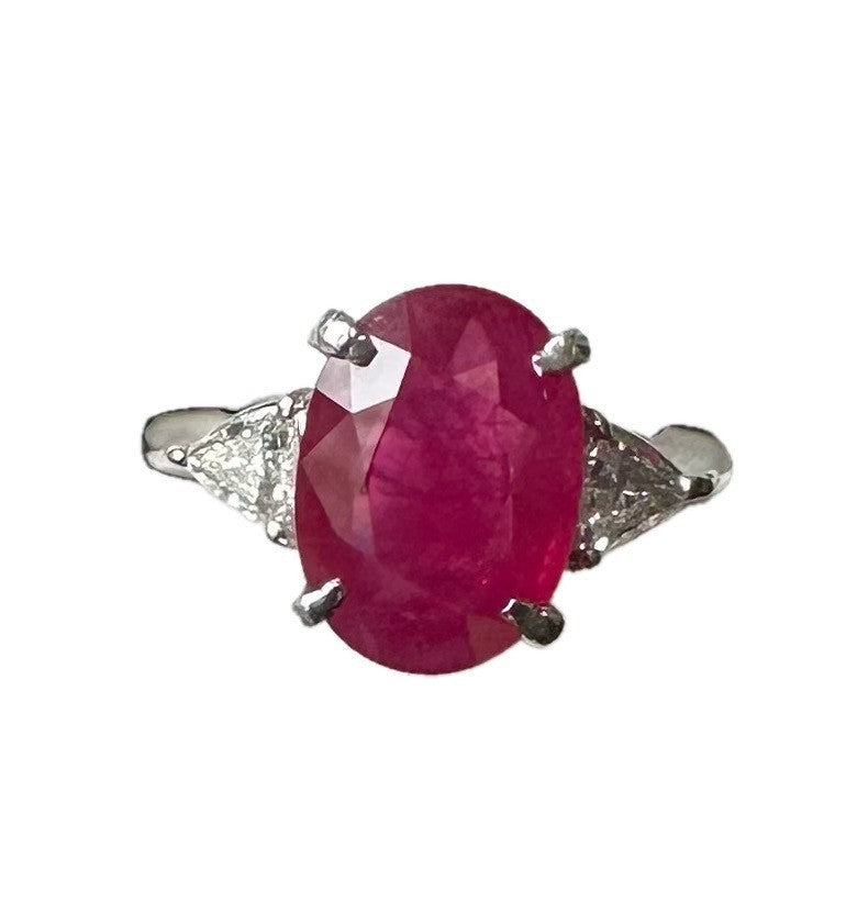 4.95ct Burma Ruby & Diamond Platinum Ring + Certificate