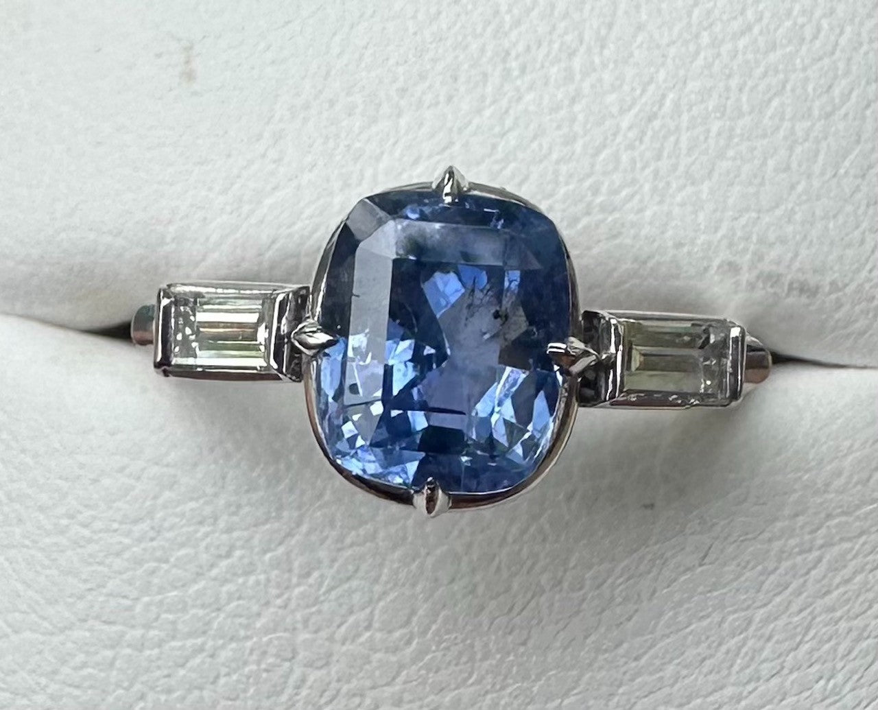 Unheated 3.14ct Blue Sapphire Platinum & Diamond Ring GIA