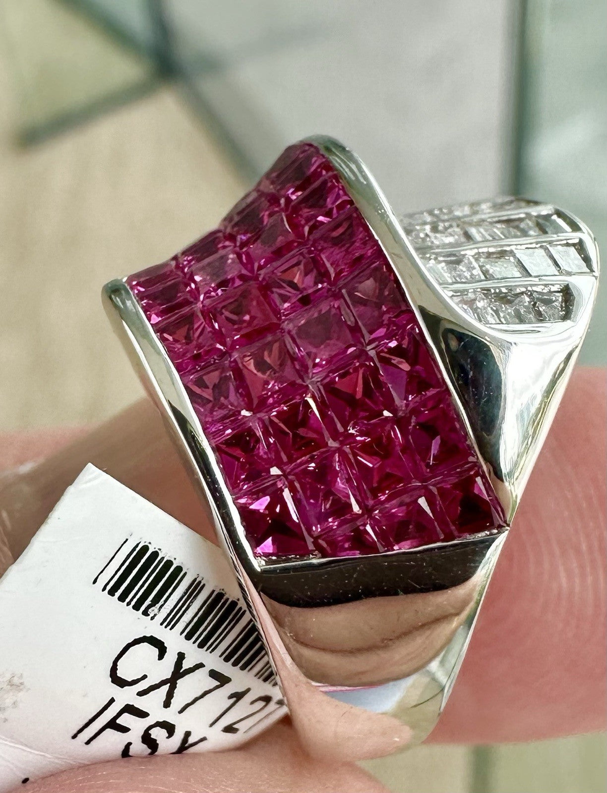 A Beautiful Invisible Set Burma Ruby & Diamond Platinum Ring