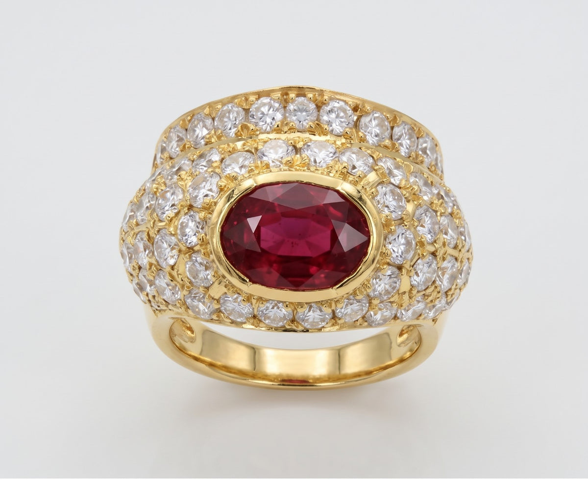 A Magnificent 2.02ct Ruby & Diamond 18k Unisex Ring