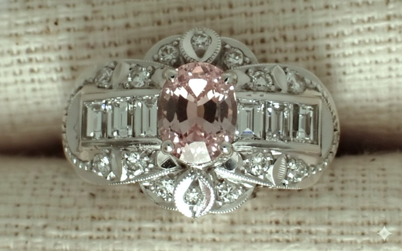Unheated 1.23ct Padparadscha Sapphire & Diamond Ring GIA - Extraordinary!
