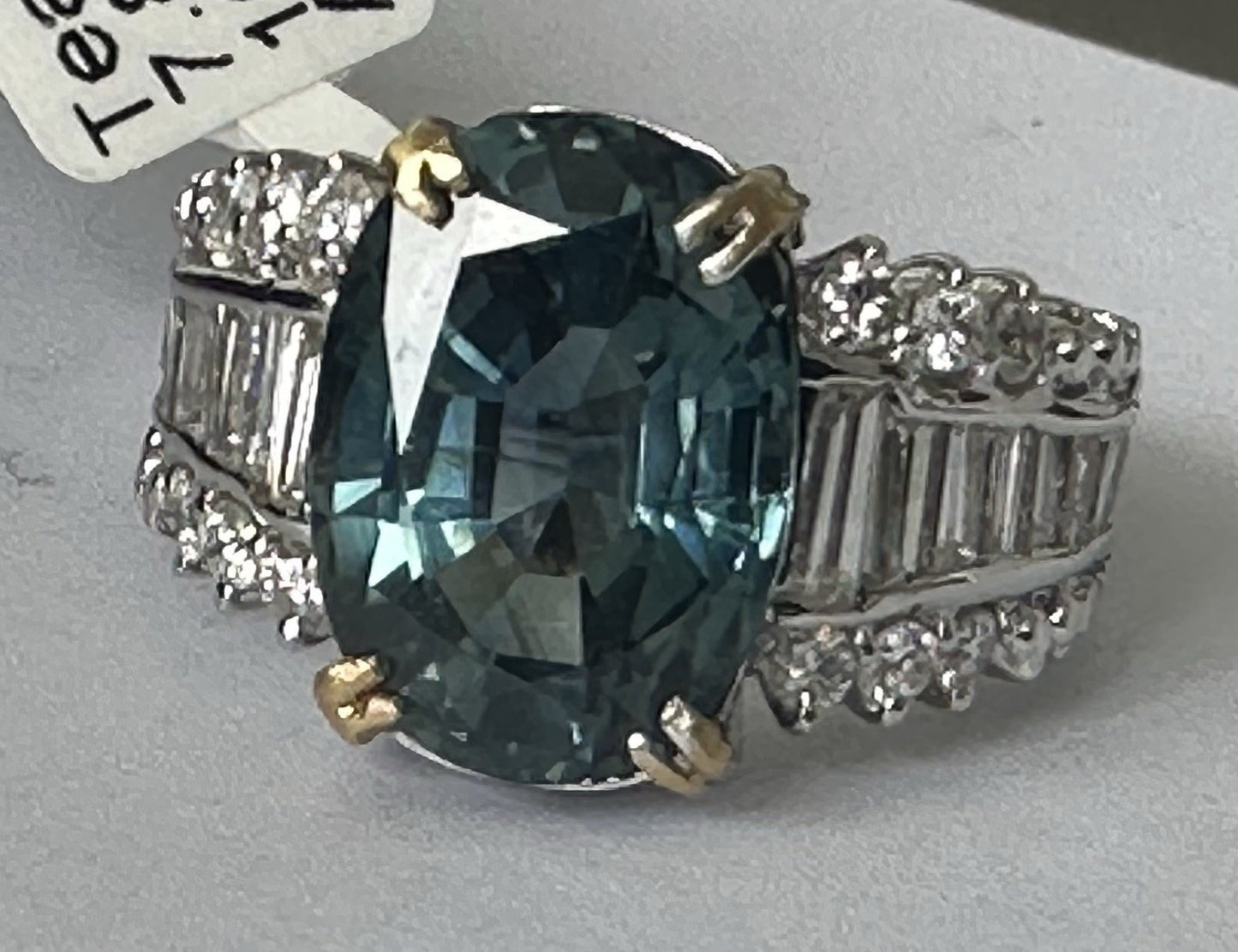 An Extraordinary 7.87ct Unheated Teal Sapphire & Diamond Platinum Ring AIGS Cert