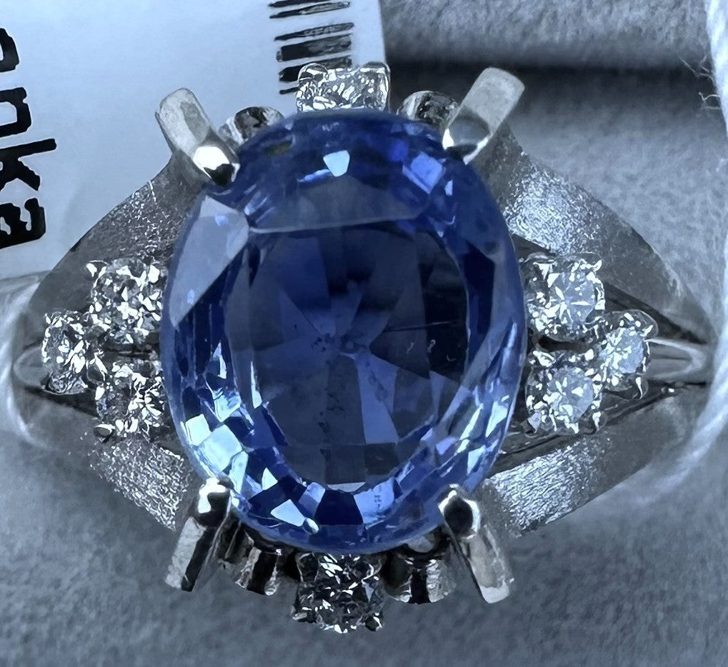 Sensational Unheated 2.91ct Blue Sapphire Platinum & Diamond Ring
