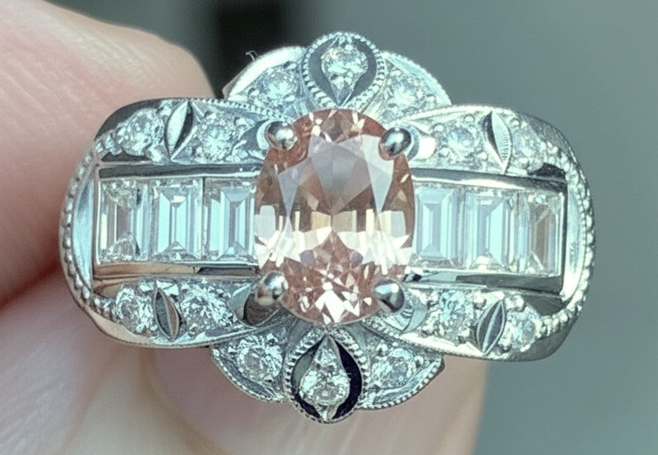 Unheated 1.23ct Padparadscha Sapphire & Diamond Ring GIA - Extraordinary!