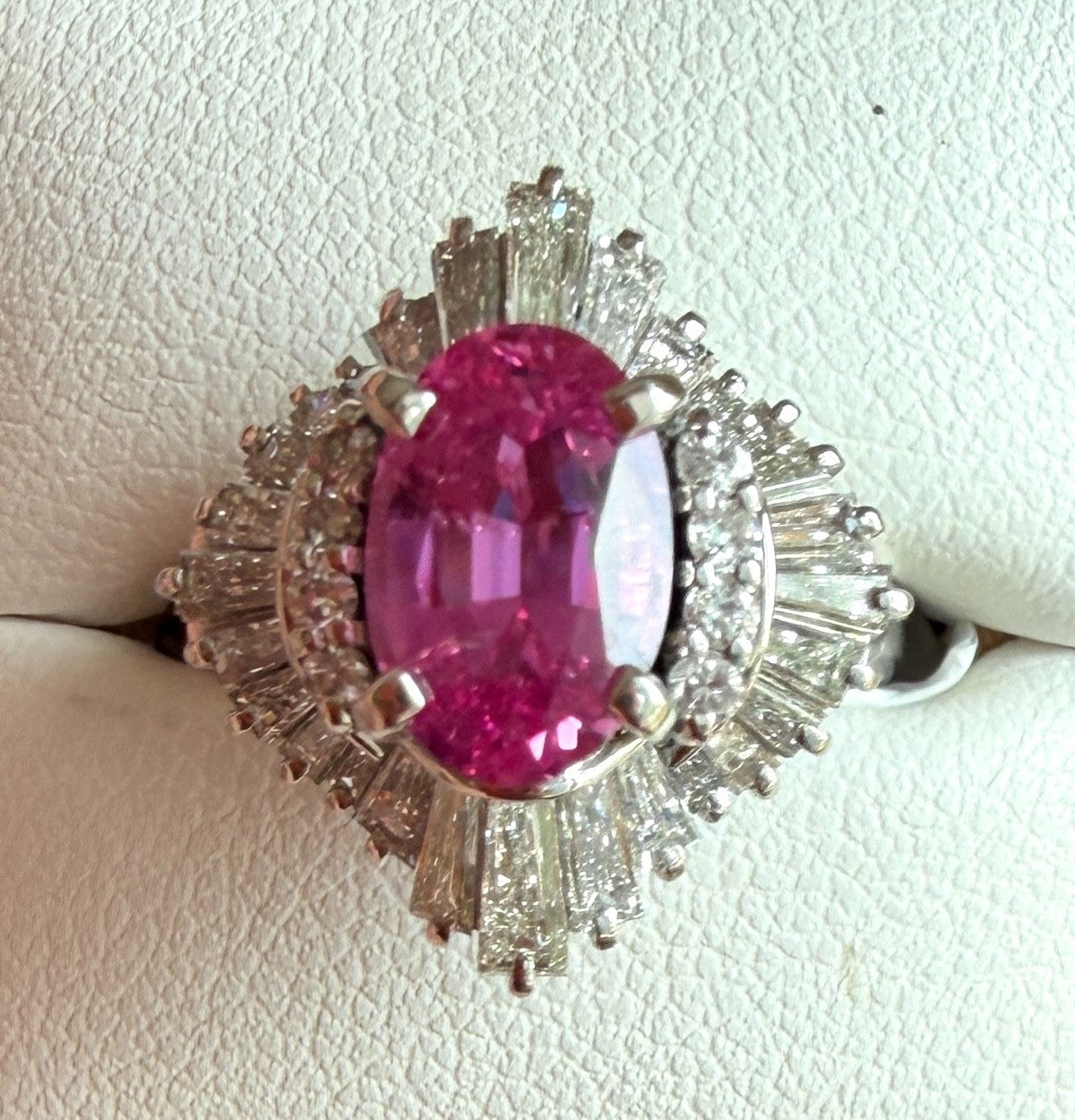 A Stunning 2.44ct Fuschia Pink Sapphire & Diamond Ring