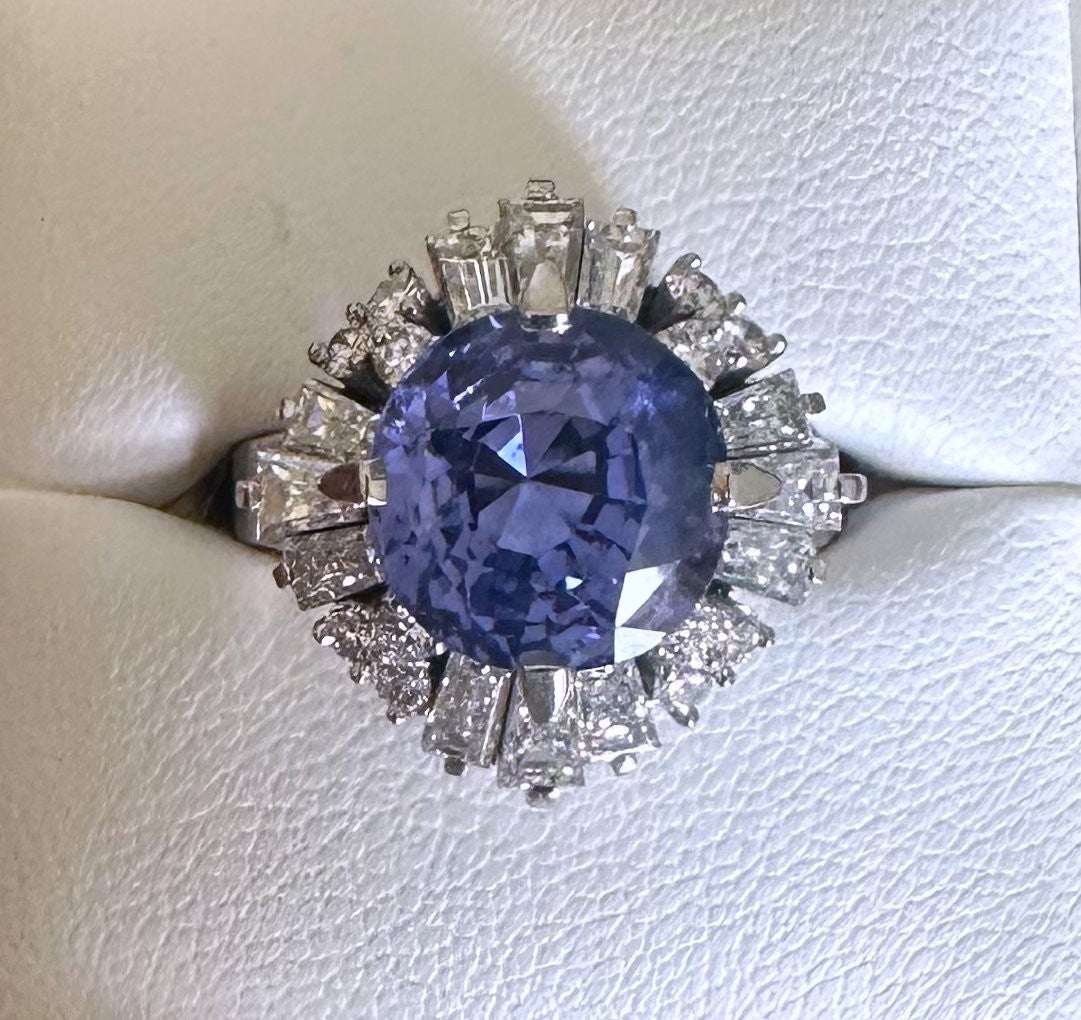 Unheated 5.65ct Purple Blue Sapphire No Heat Plat & Diamond Ring - Stunning!
