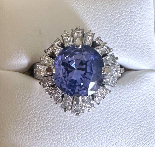 Unheated 5.65ct Purple Blue Sapphire No Heat Plat & Diamond Ring - Stunning!
