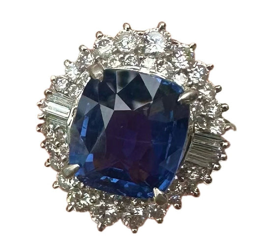 Unheated 6.00ct Blue Sapphire No Heat Platinum & Diamond Ring AIGS - Stunning!