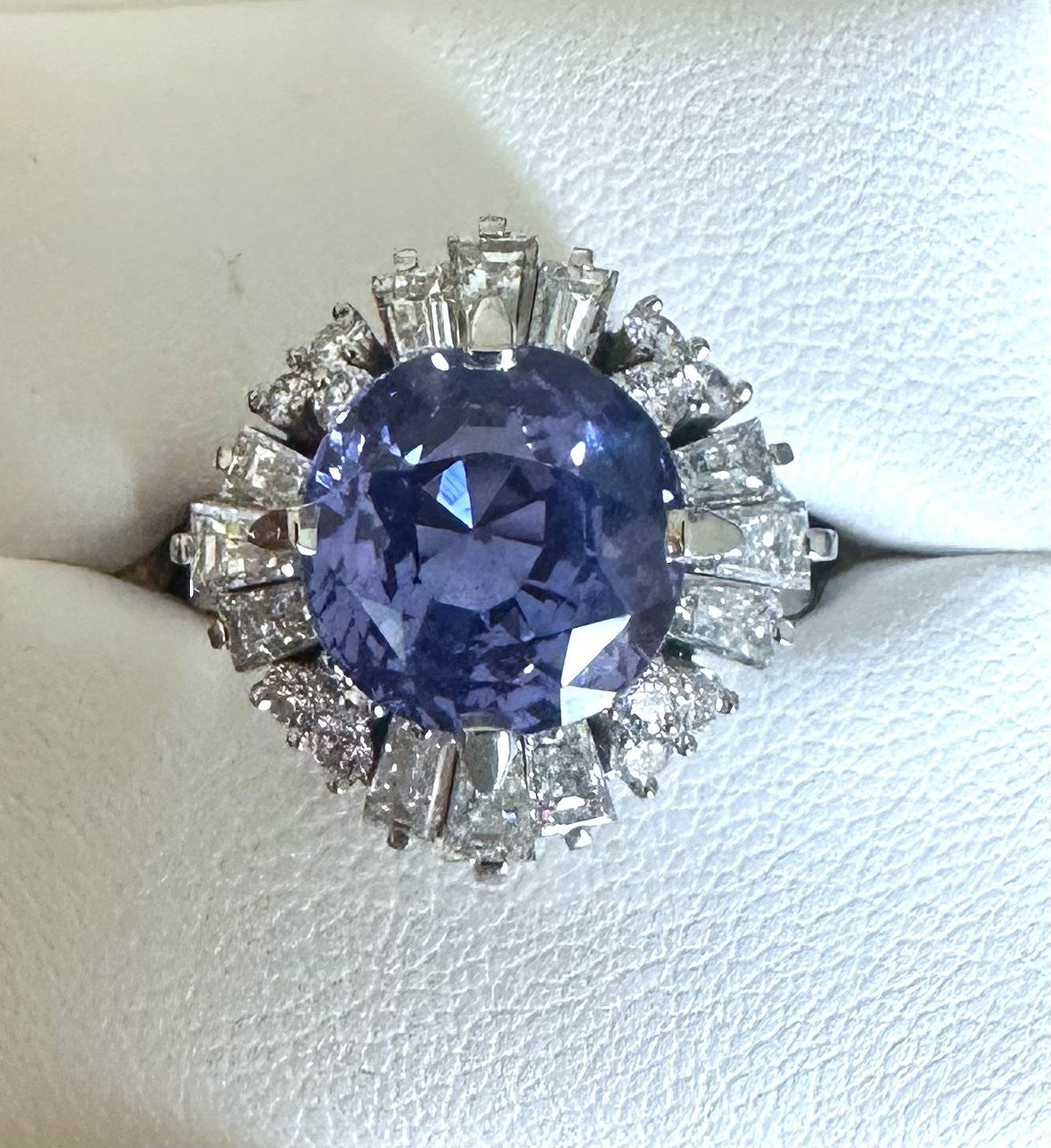 Unheated 5.65ct Purple Blue Sapphire No Heat Plat & Diamond Ring - Stunning!