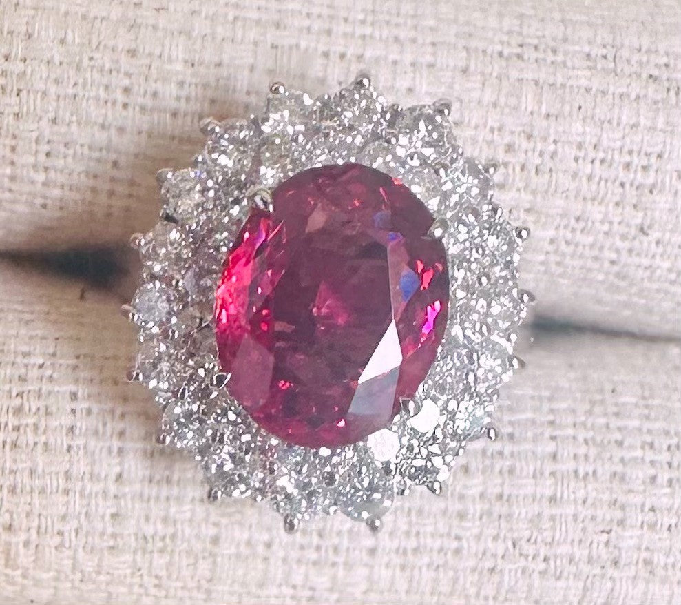 A Magnificent 3.03ct Unheated Burma Red Spinel & Diamond Ring