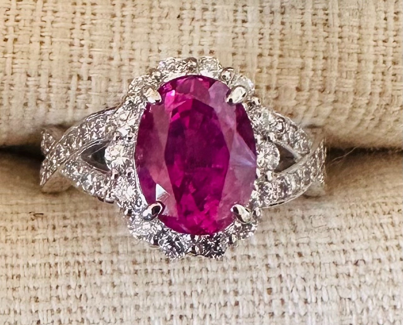 Unheated 3.07ct Burma Pink Sapphire No Heat & Diamond Ring Lotus Certificate