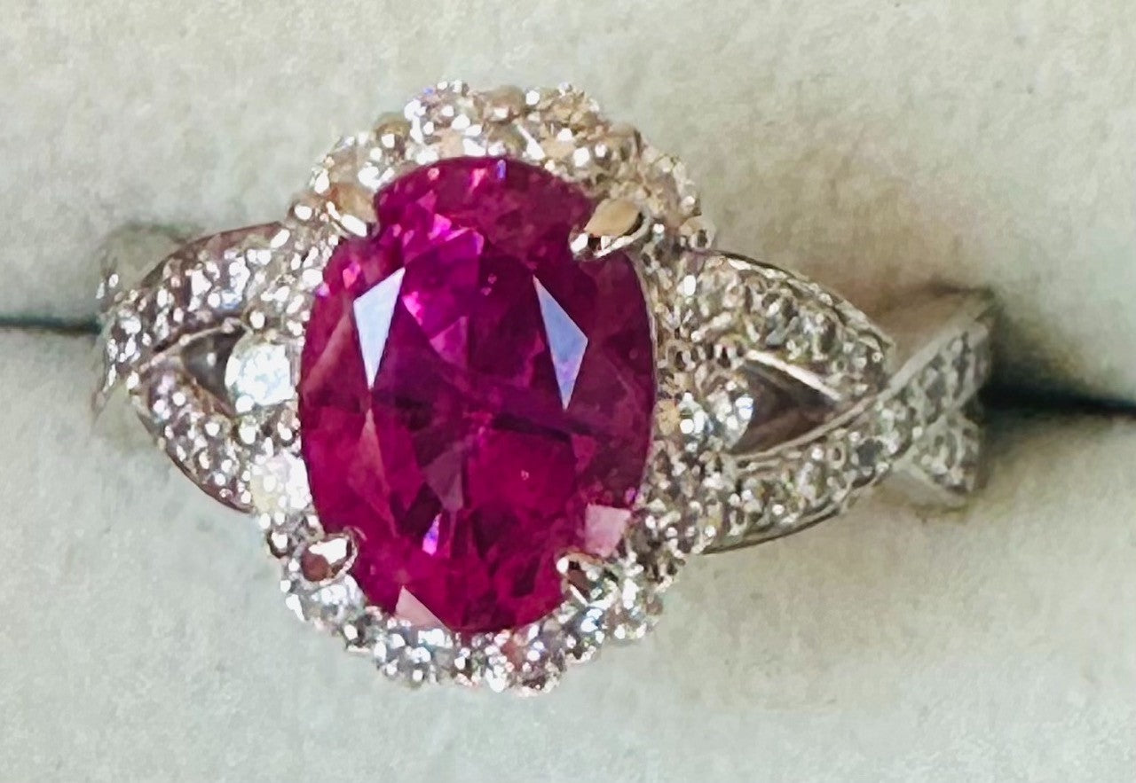 Unheated 3.07ct Burma Pink Sapphire No Heat & Diamond Ring Lotus Certificate
