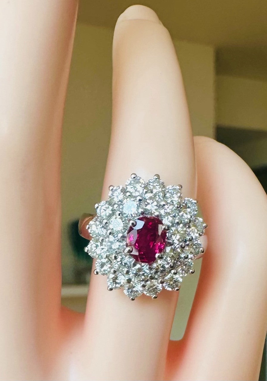 A Magnificent Unheated Burma 1.36ct Pigeon’s Blood Ruby & Diamond Ring GRS