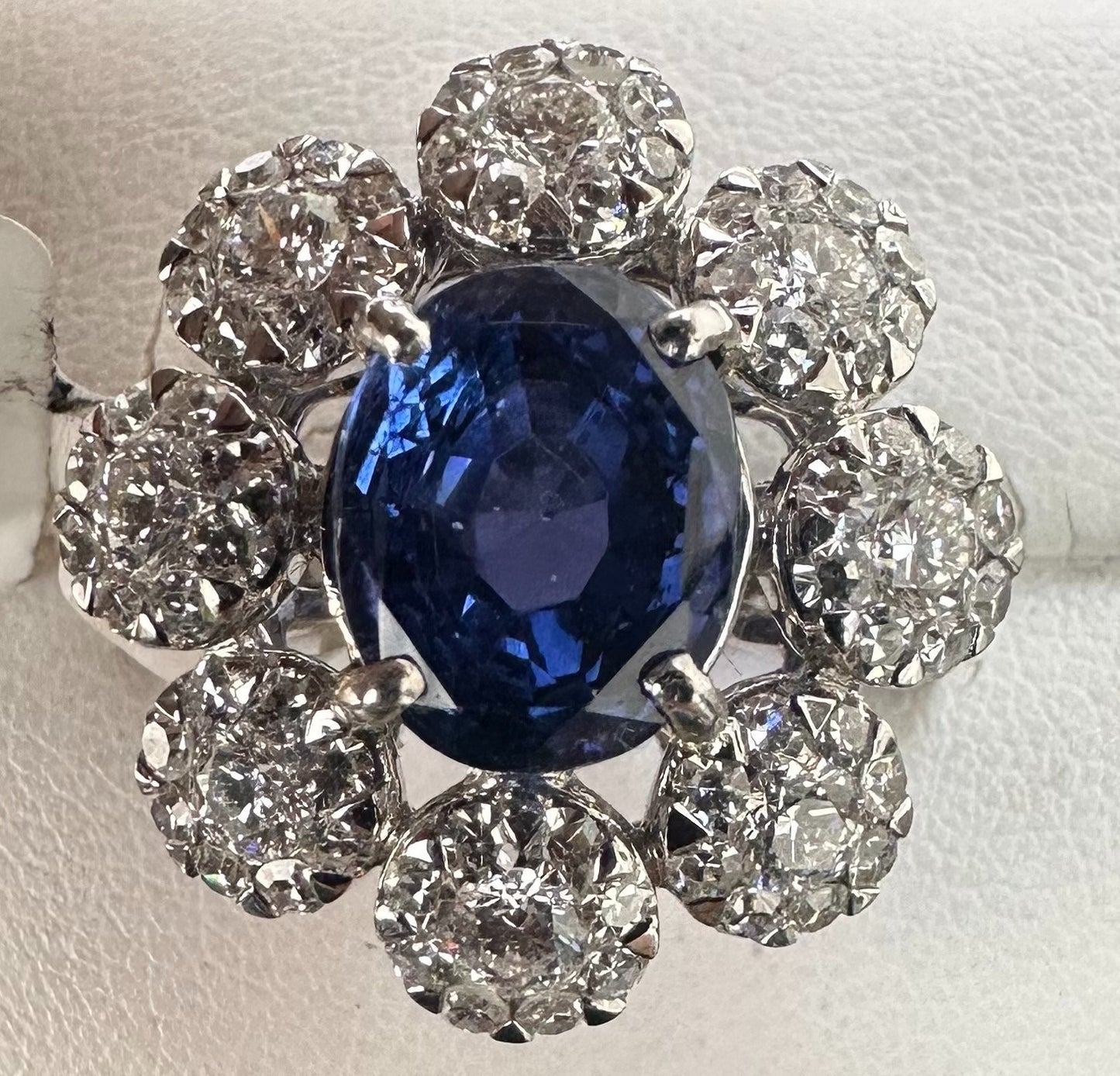 Unheated 5.11ct Blue Sapphire No Heat 18k & Diamond Ring AIGS - Stunning!