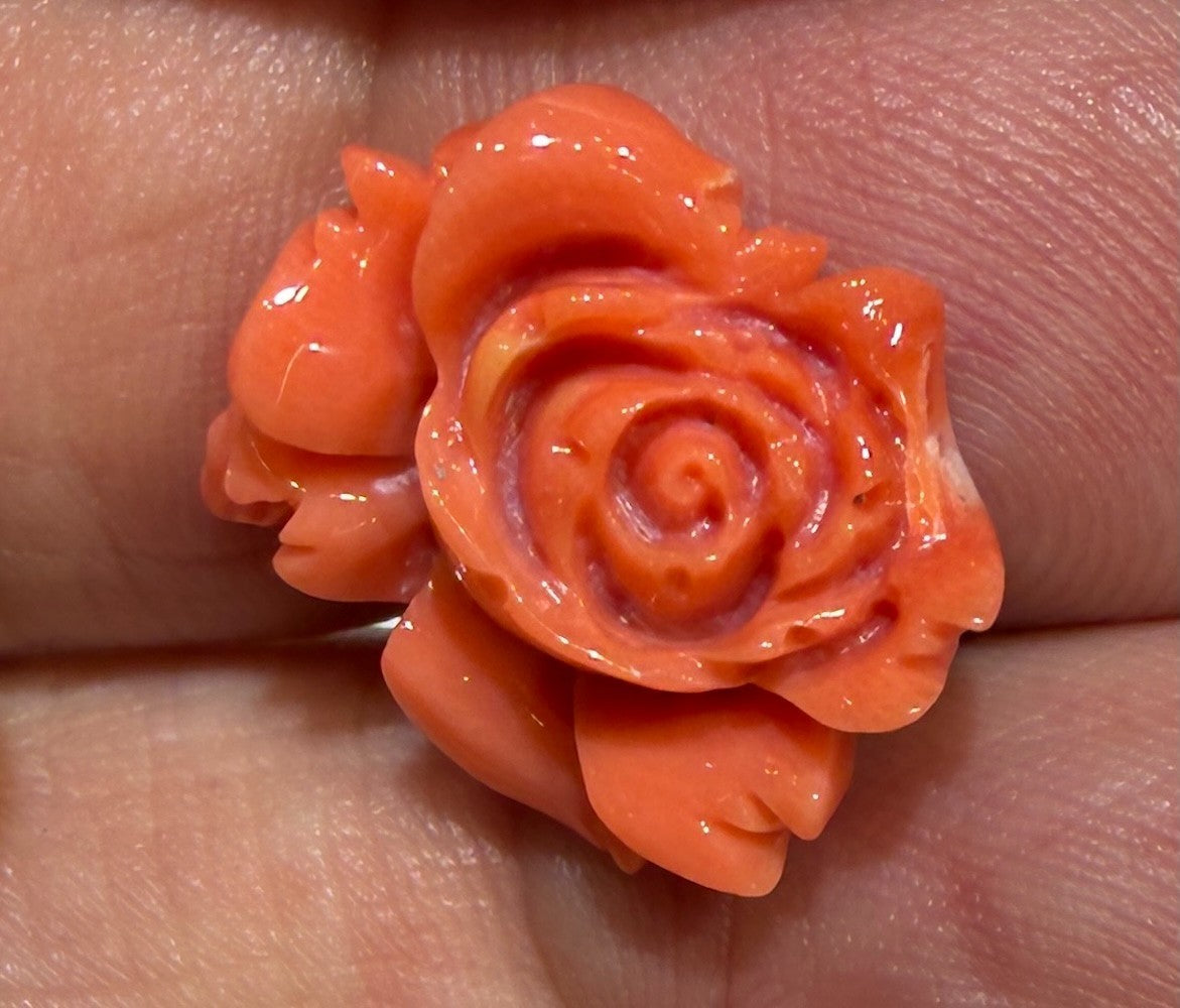 A Stunning Carved Red Coral Rose