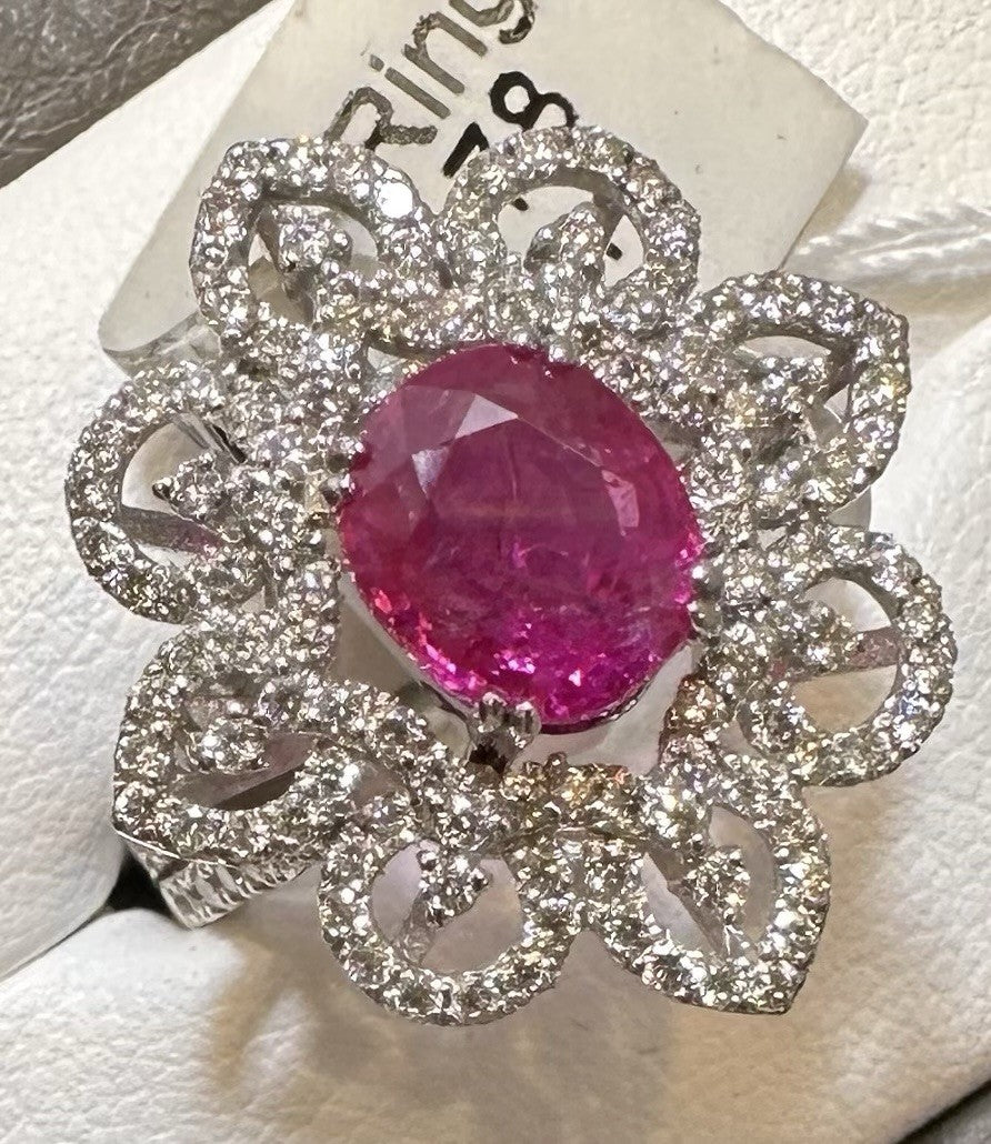 Beautiful Unheated No Heat 1.92ct Burma Ruby & Diamond Ring AIGS