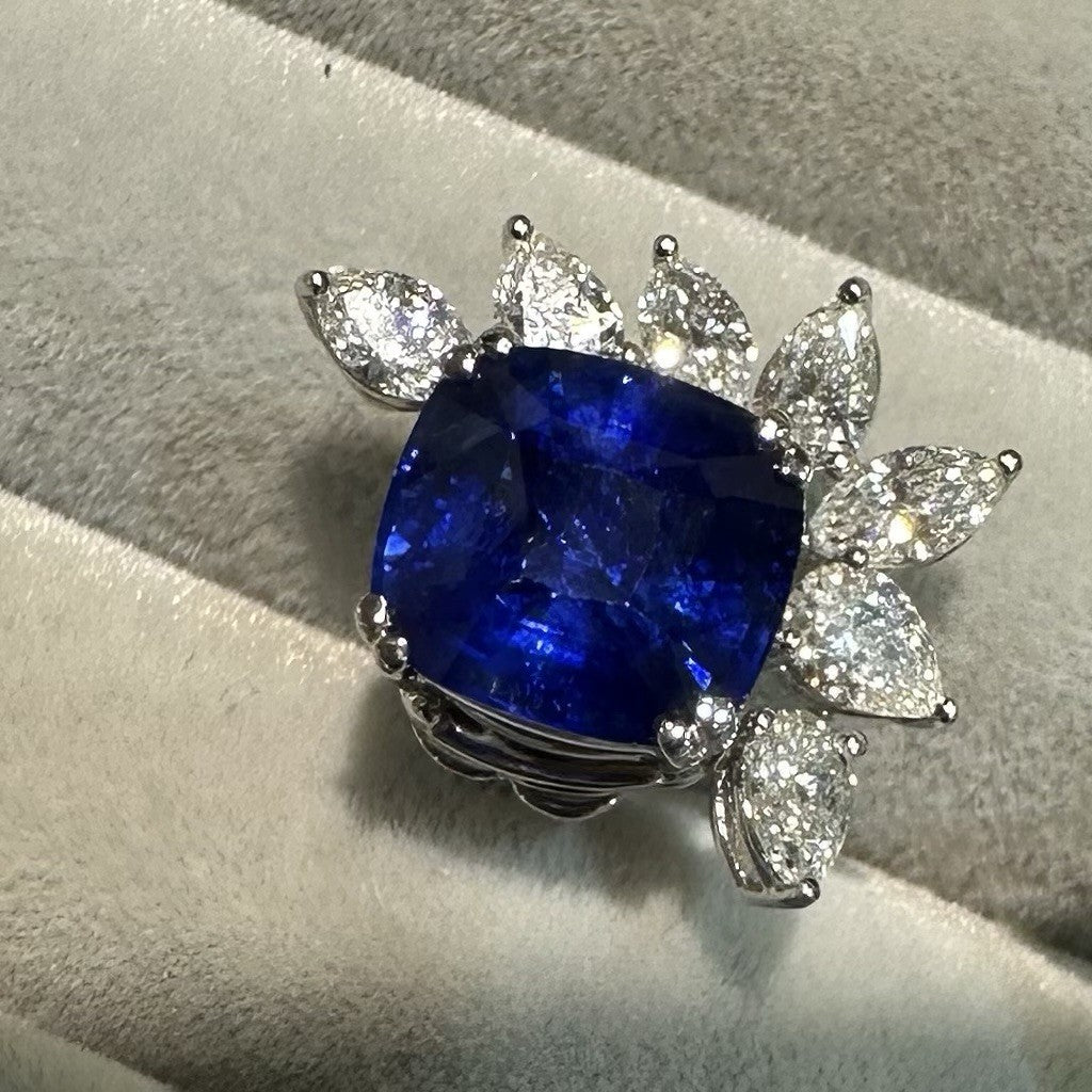 A Superb Pair Of 6.37ct Ceylon Blue Sapphire & Diamond 18k Earrings