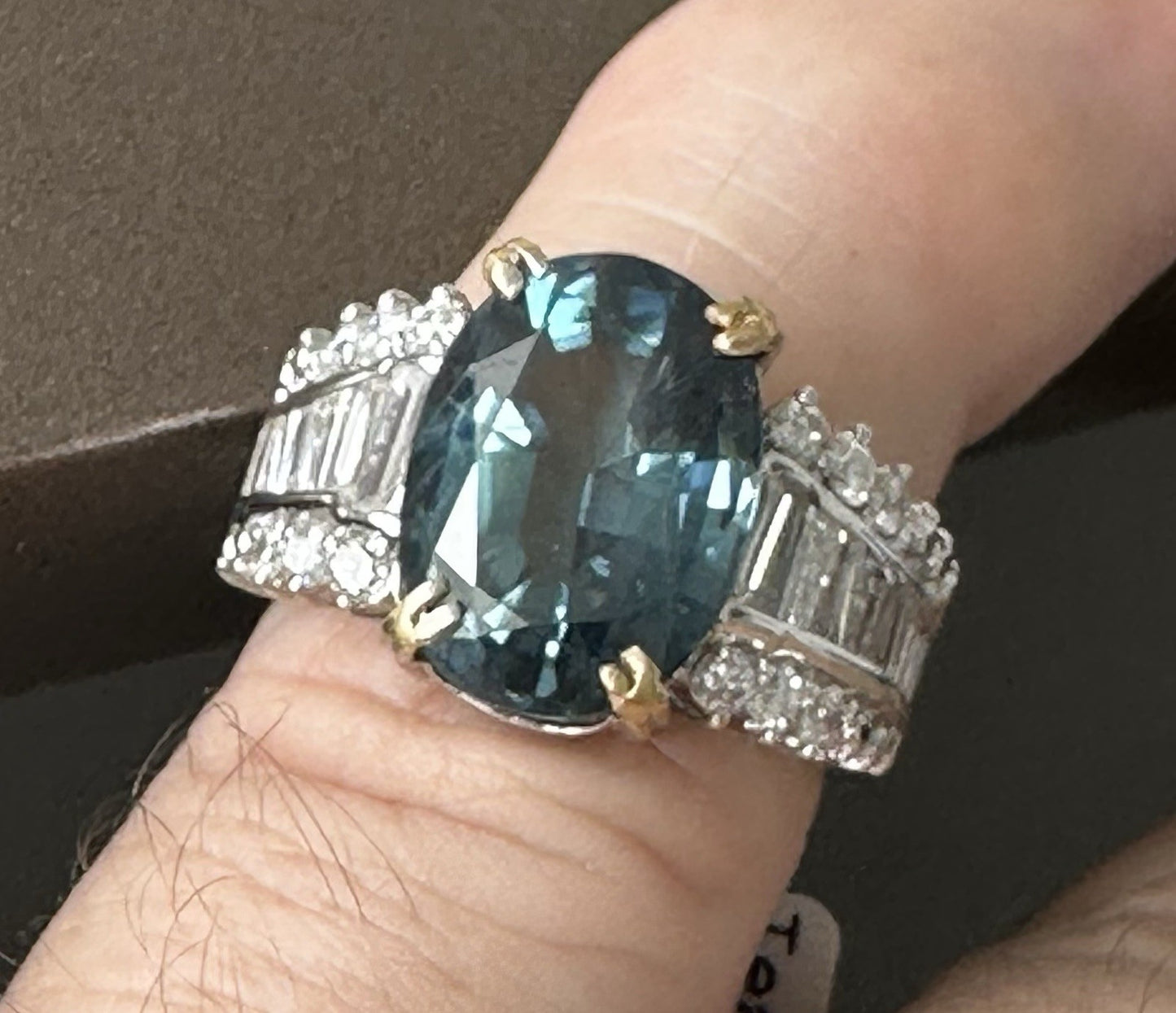 An Extraordinary 7.87ct Unheated Teal Sapphire & Diamond Platinum Ring AIGS Cert