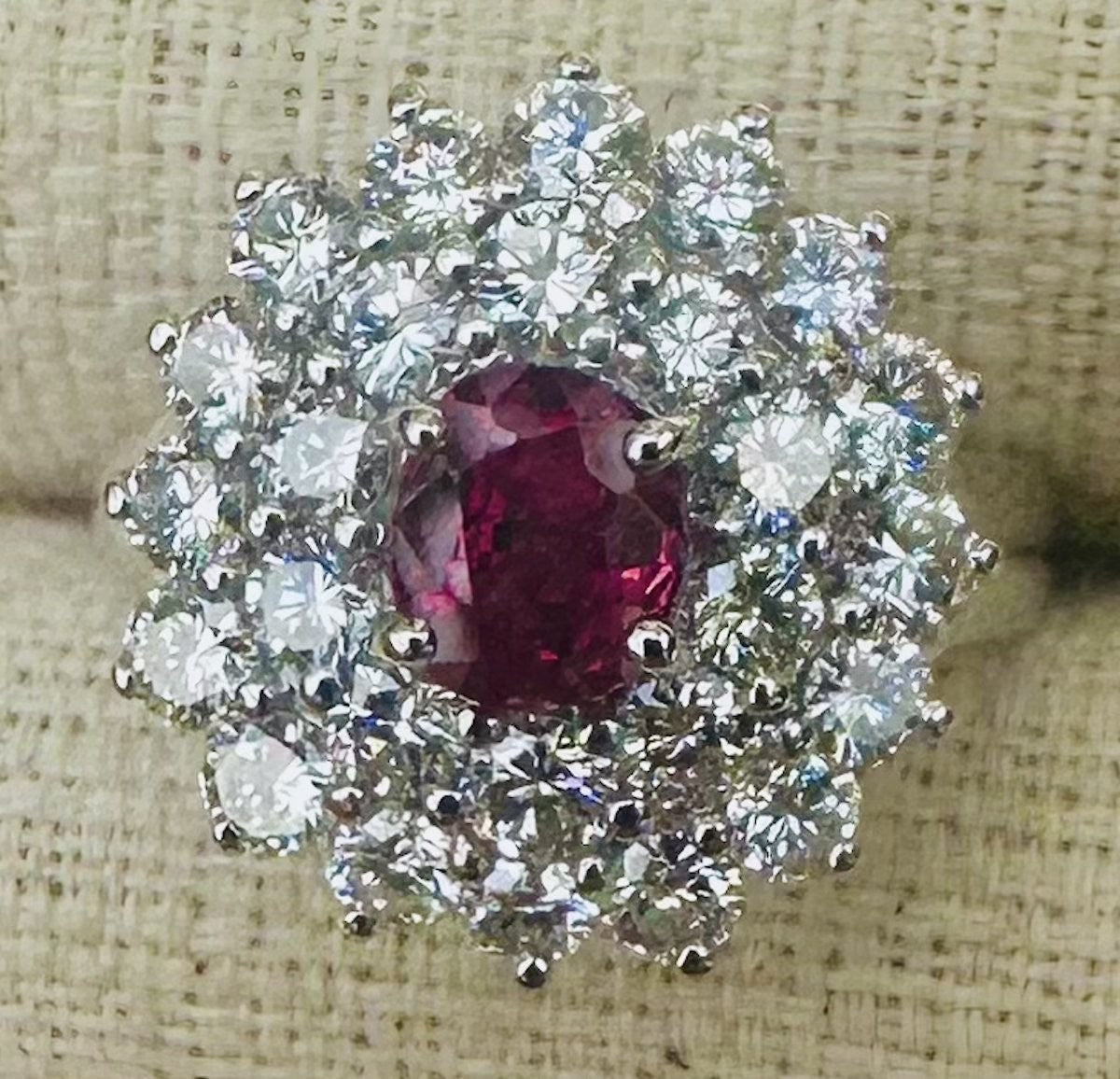 A Magnificent Unheated Burma 1.36ct Pigeon’s Blood Ruby & Diamond Ring GRS